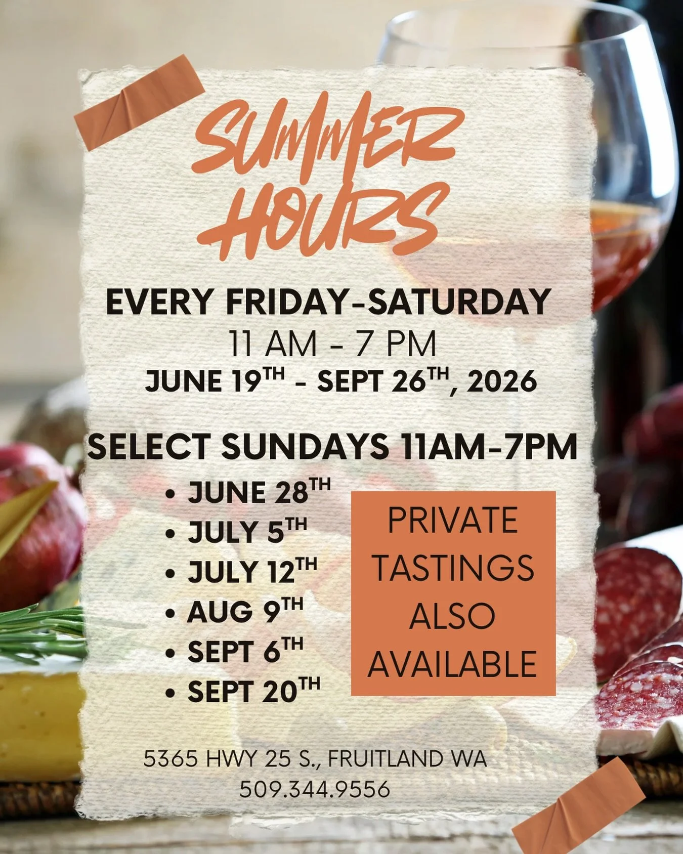 As summer gets started, so does the winery! Here are our walk-in hours of operation. On our website, you&rsquo;ll find details about those days, including who the musicians are, drink and food specials, and all the other treats we have planned for yo