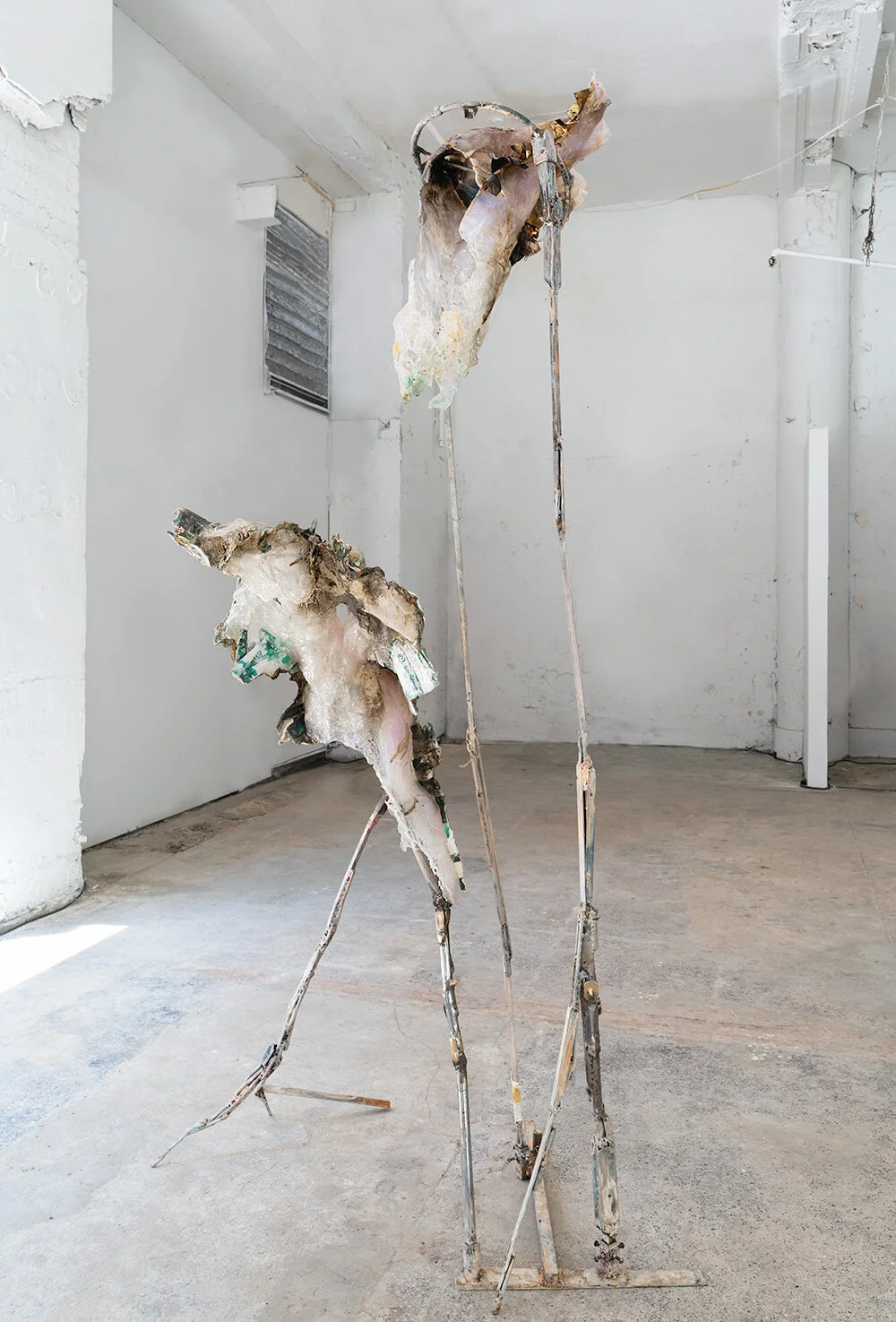 Ascending Industrial Bouquets 2021 H94" x 50" x 34 1/2" (H240 x 127 x 89 cm) polyurethane resin, steel, brass, copper, postcard (paper), oil paint