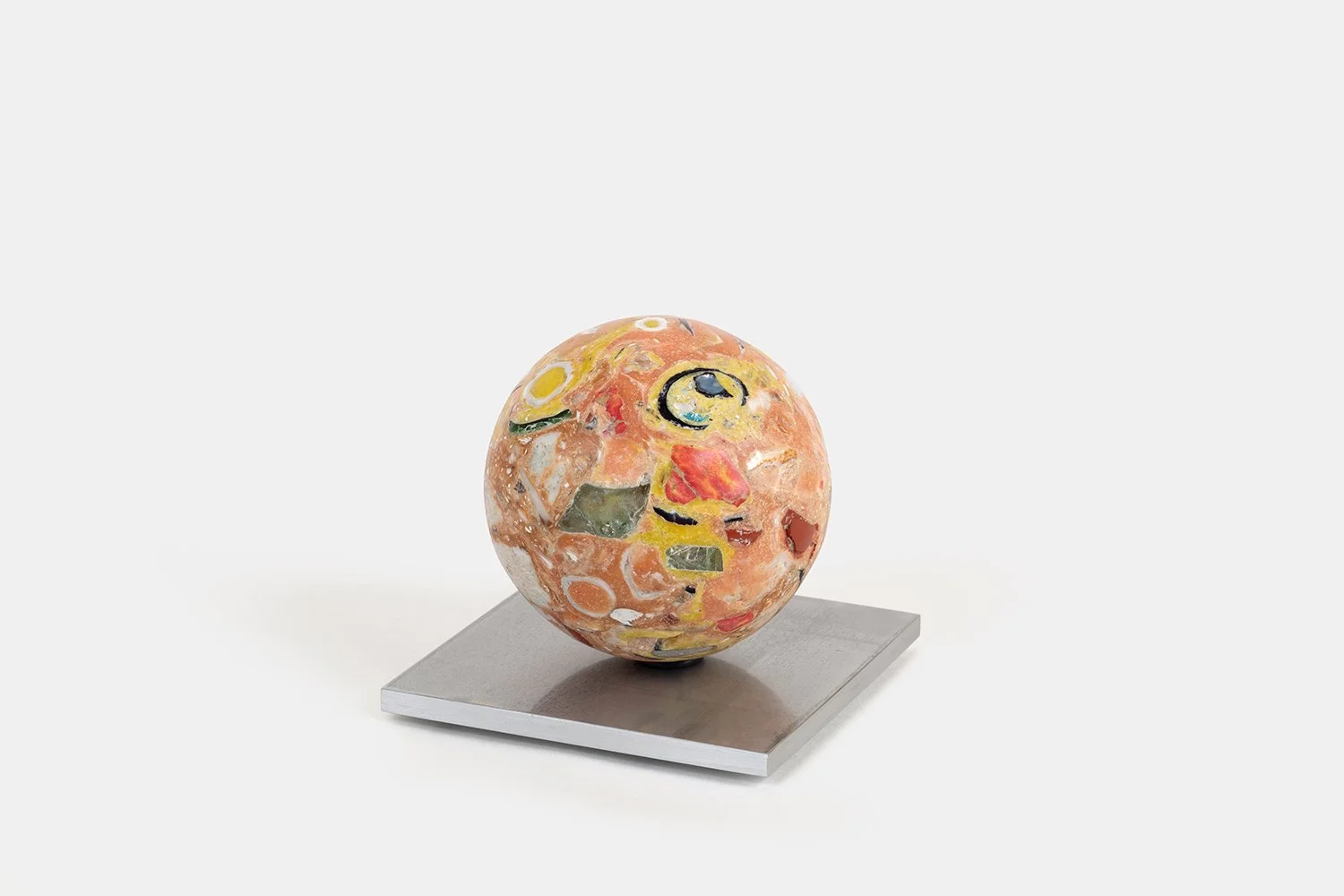 Orb Materia—Kohakutou
(2026)
Hand-carved proprietary compound (marine calcite, jasper, polymer, sea glass, marble) on  aluminum base. H 4 1/8 x 4 1/2 x 4 1/2 in