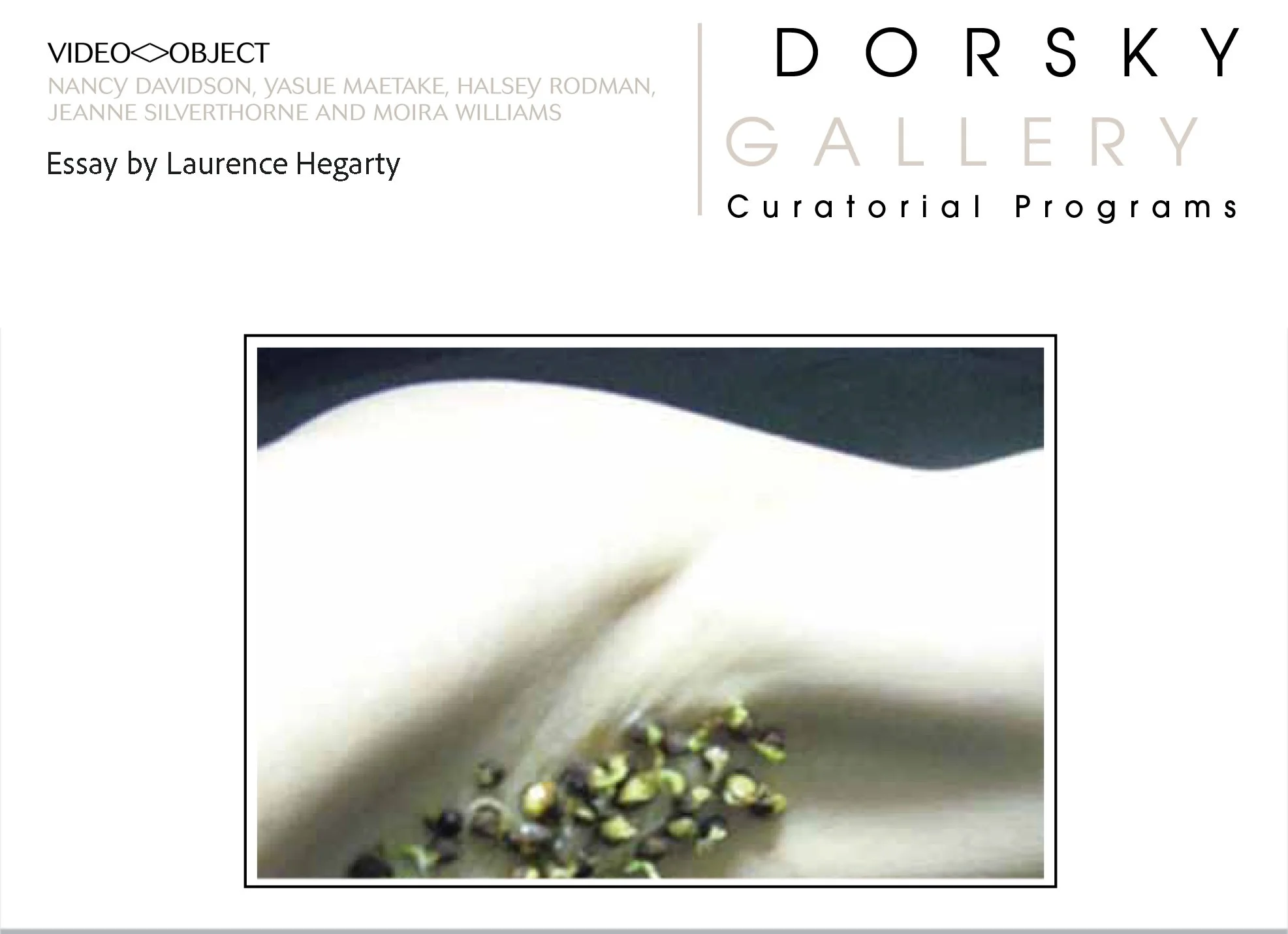 "VIDEO   OBJECT" 
Dorsky Gallery Curatorial Programs, New York  
Text by Laurence Hegarty  
January 2012  
Full 6-page catalogue