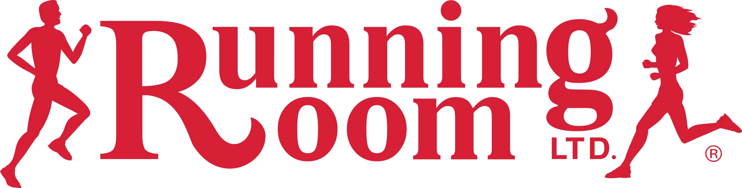 Red logo with the words 'Running Room LTD.' and two female silhouettes, one on each side, running.