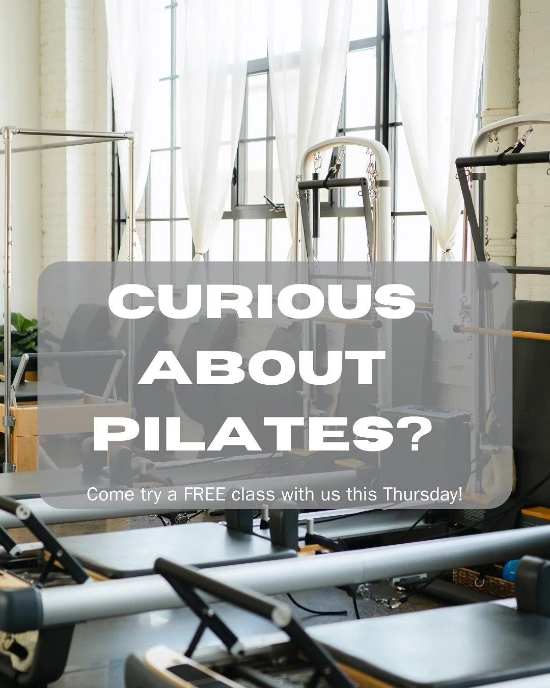 Curious about Pilates? 👀

This Thursday is your chance to see what it&rsquo;s all about!

Join us for our Studio Open House - enjoy free classes (try our mini circuit of reformer, mat, and barre) meet our instructors, and explore what makes Pilates,