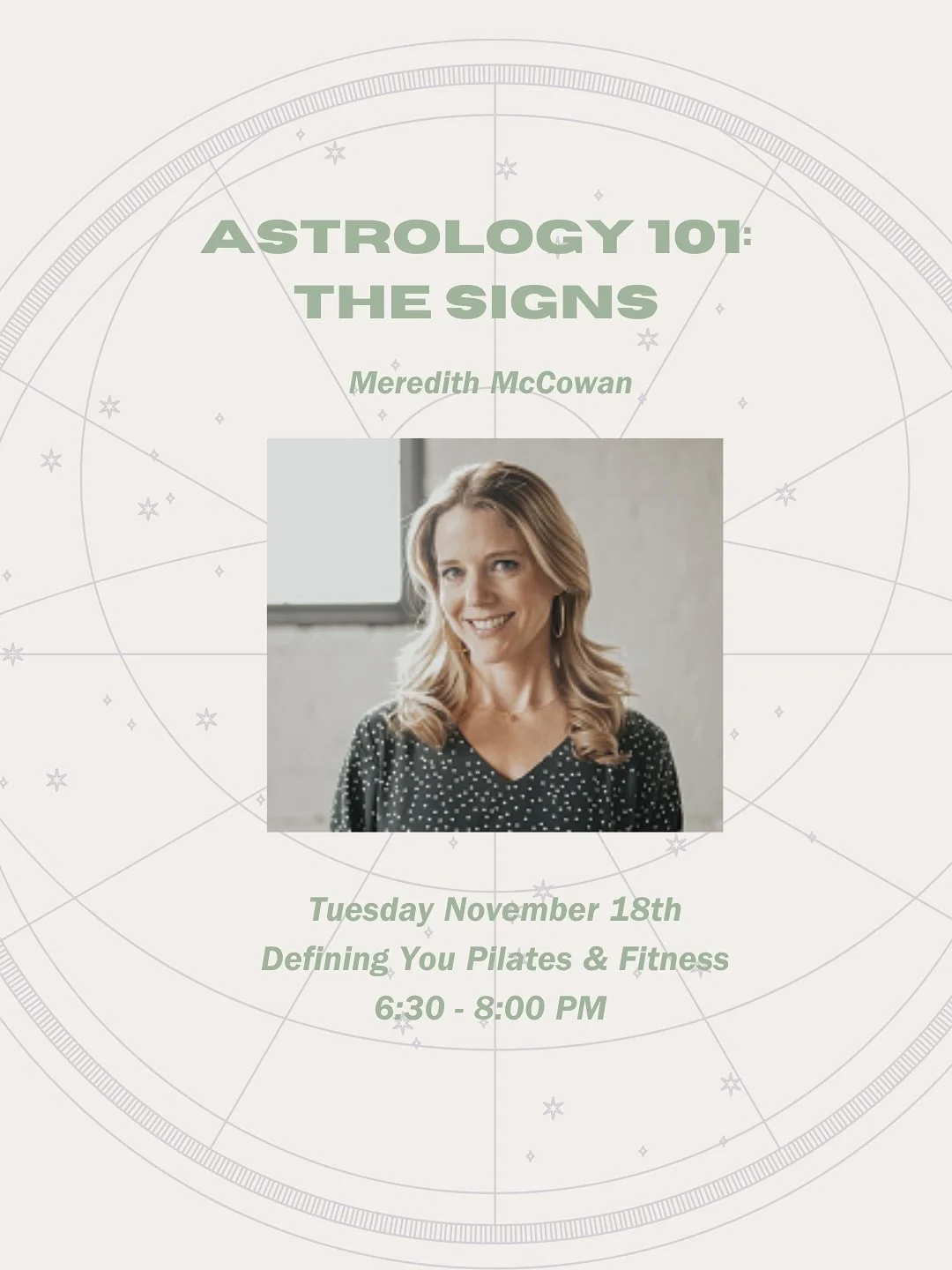 Join Evolutionary Astrologer Meredith McCowan of Earthling Astrology at Defining You Pilates & Fitness in Saint Paul as she breaks down each of the zodiac signs! 
We will explore the archetypical energy of each sign with fictional and non-fictio
