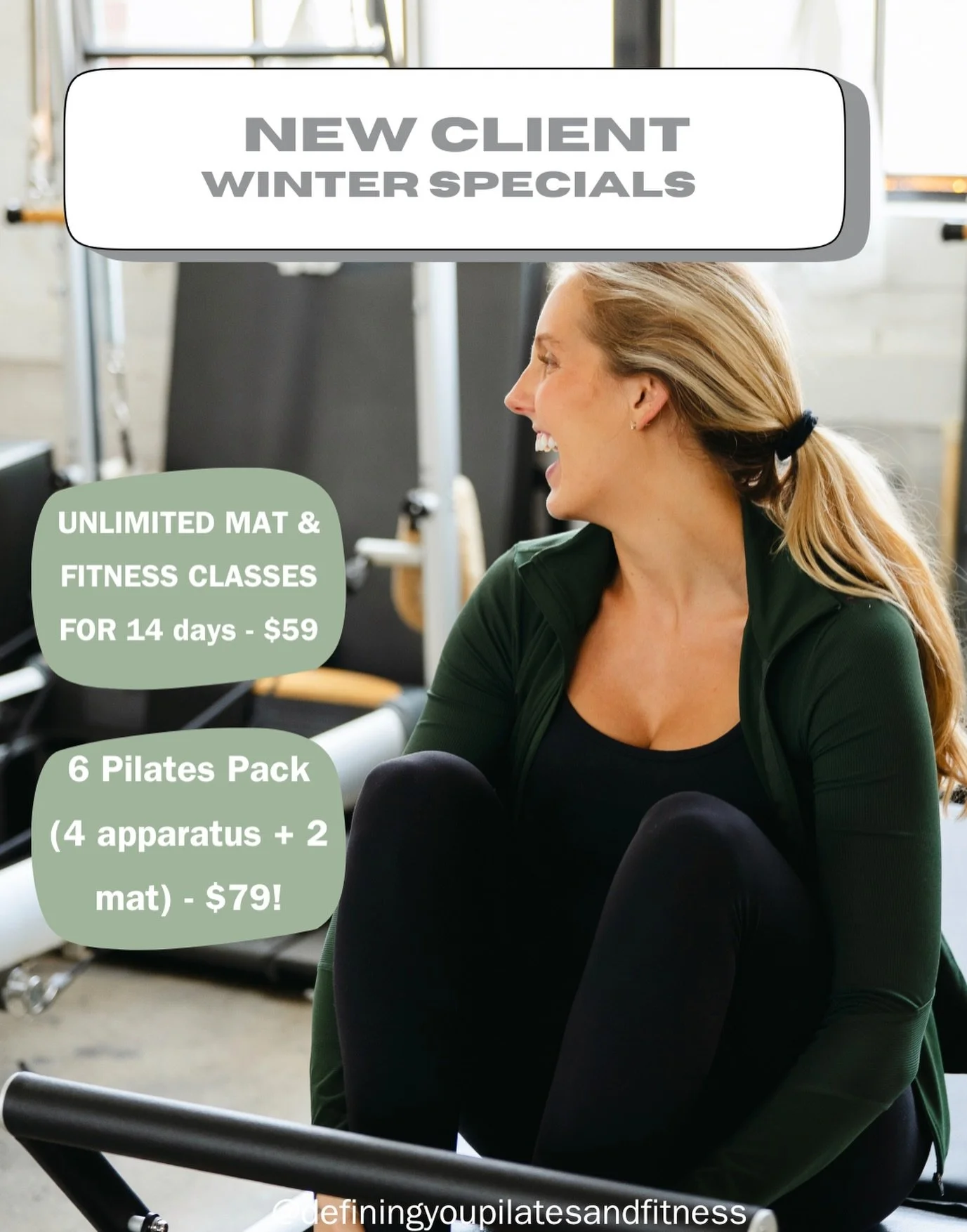 If you&rsquo;re in Saint Paul, THIS is the winter deal you won&rsquo;t want to miss 👀

We&rsquo;re offering two new winter specials for new clients! 
UNLIMITED Mat Pilates &amp; Fitness classes for 14 days - just $59! 
Intro Pilates Pack (4 apparatu