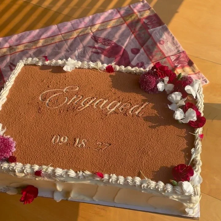 A big tiramisu for Analuz &amp; John&rsquo;s big engagement ❤️ nothing more special than baking to celebrate friends n&rsquo; love! 

special thank u to @medium2toppingpizza for the laserrrrrrrrcut stencils