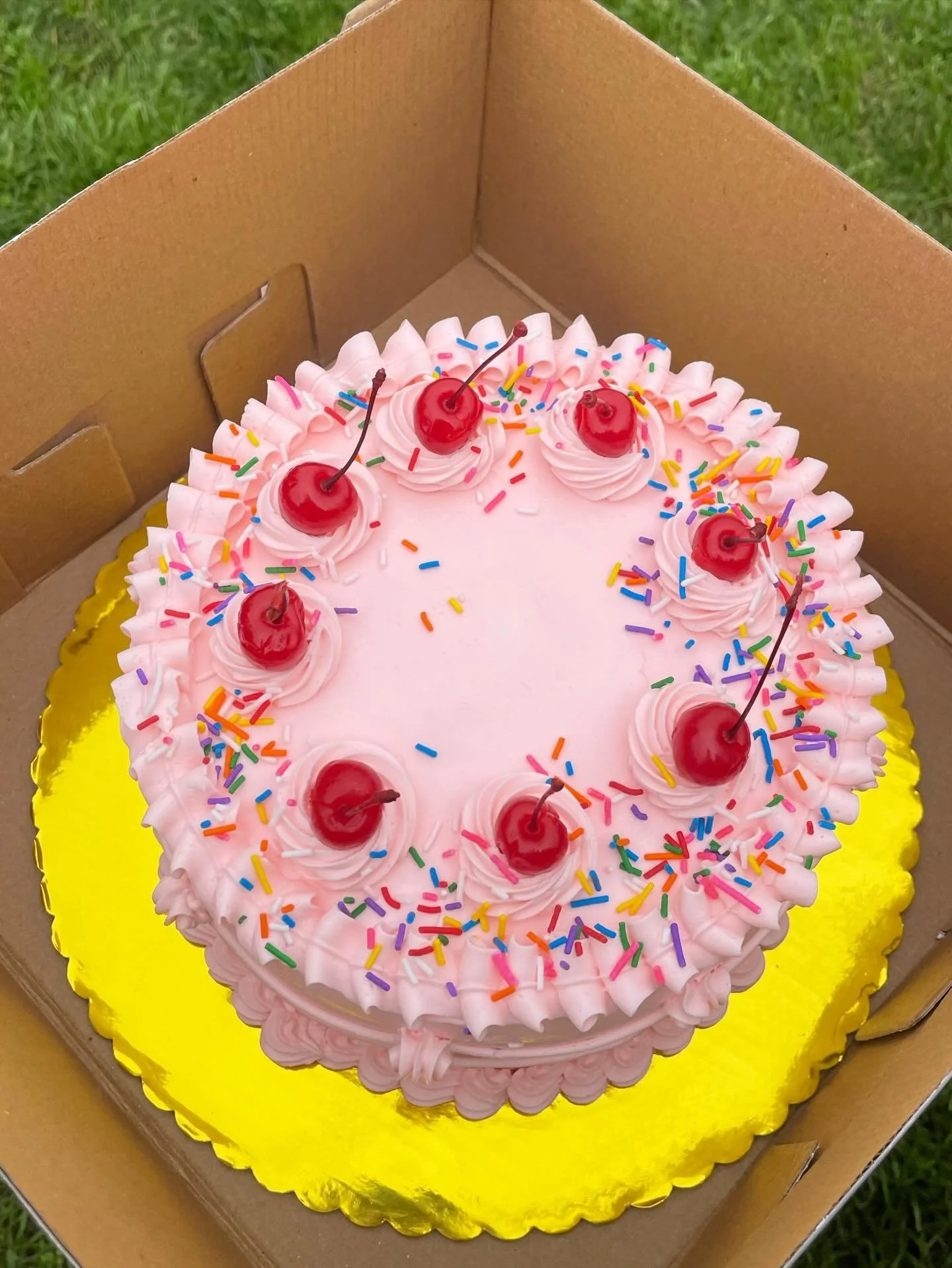 First Lucky Lunchbox cake of the new year for Katie&rsquo;s birthday bash! Her childhood favorite, cherry chip, recreated as a gluten free cake 🎂🍒
