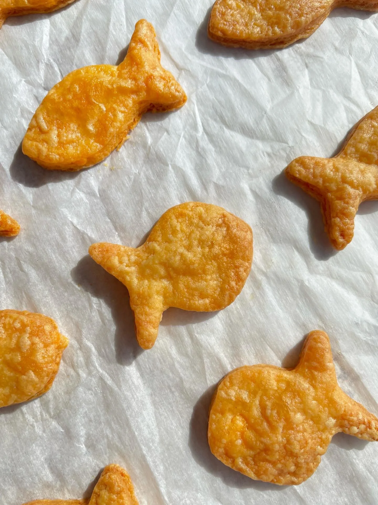 Today&rsquo;s silly snack&hellip; homemade mega goldfish!

Made em with s blend of the TJ&rsquo;s unexpected cheddar and a sharp ched; had to flavorBLAST half with old bay seasoning. YUM