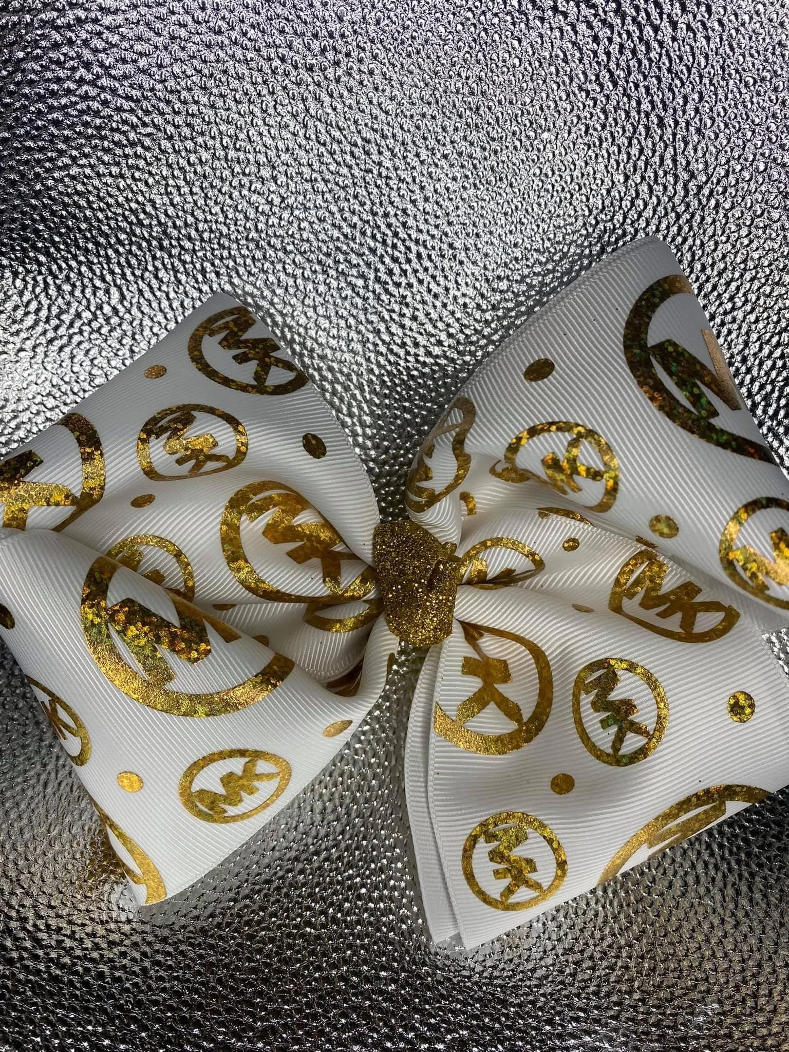 Glitter Gold and White MK Big 4inch Bow