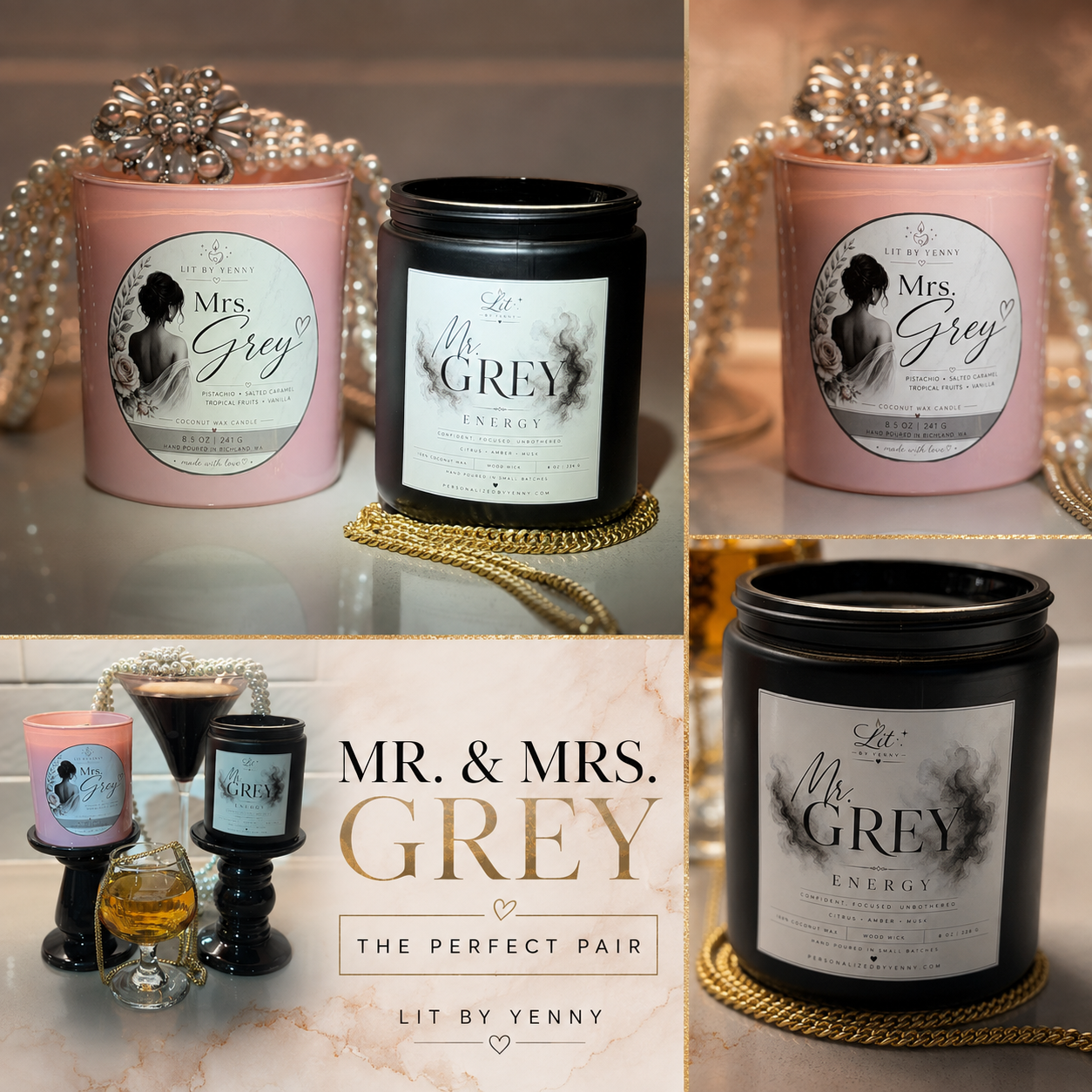 Mr. & Mrs. Grey Candle Duo | Masculine + Feminine Energy Collection
