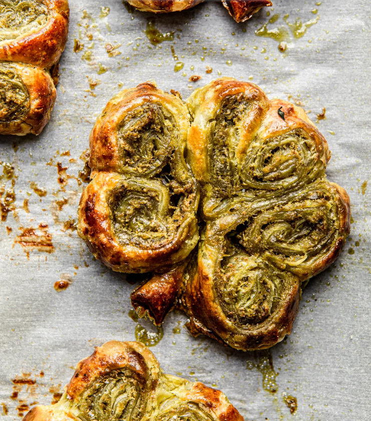 Pesto Puff Pastry Shamrocks