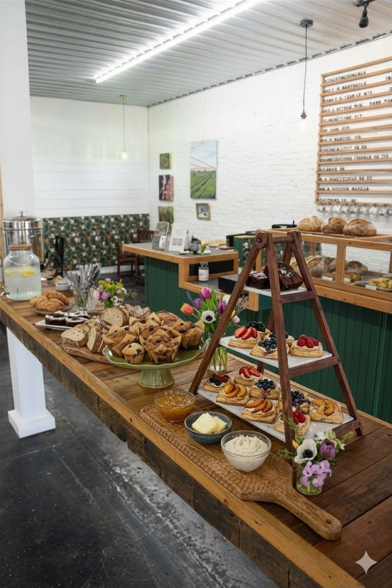 Catering for private venue in Dickson TN featuring sourdough bread and pastries.