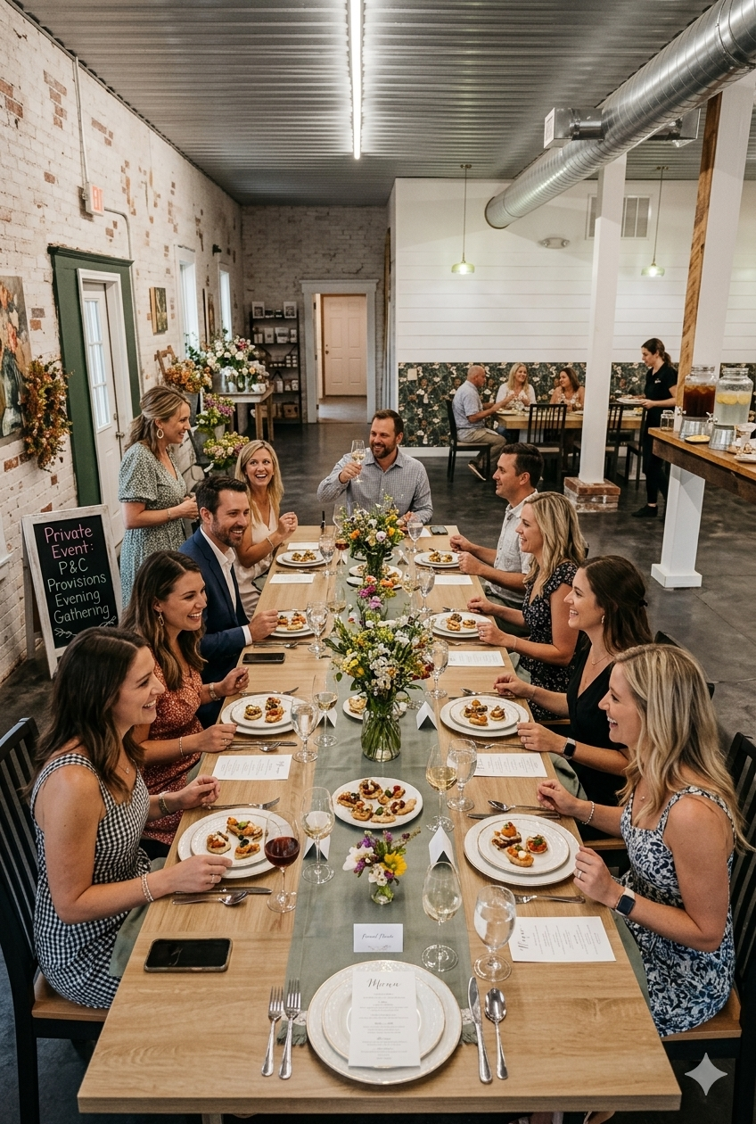 Bright and open small event venue in Dickson, TN featuring exposed brick.