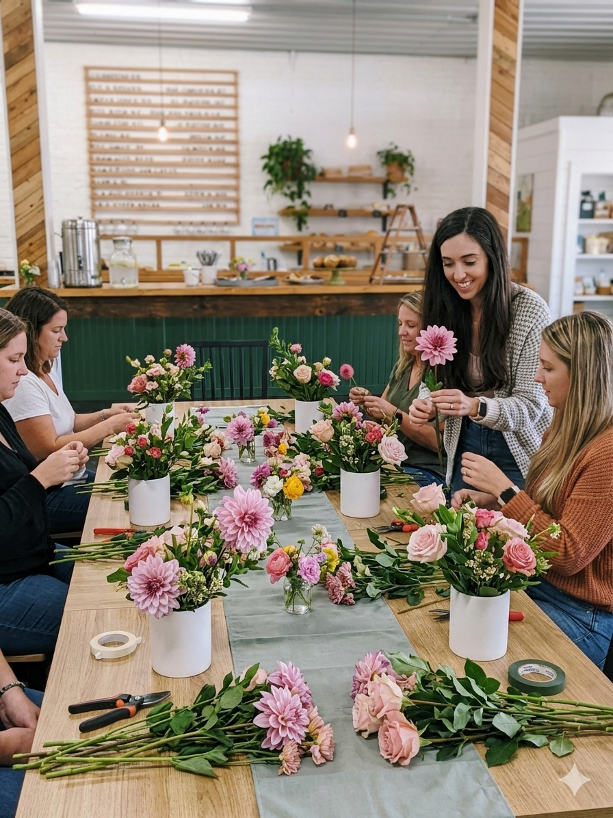 Private workshop hosted for floral arrangement and sourdough bread in Dickson TN