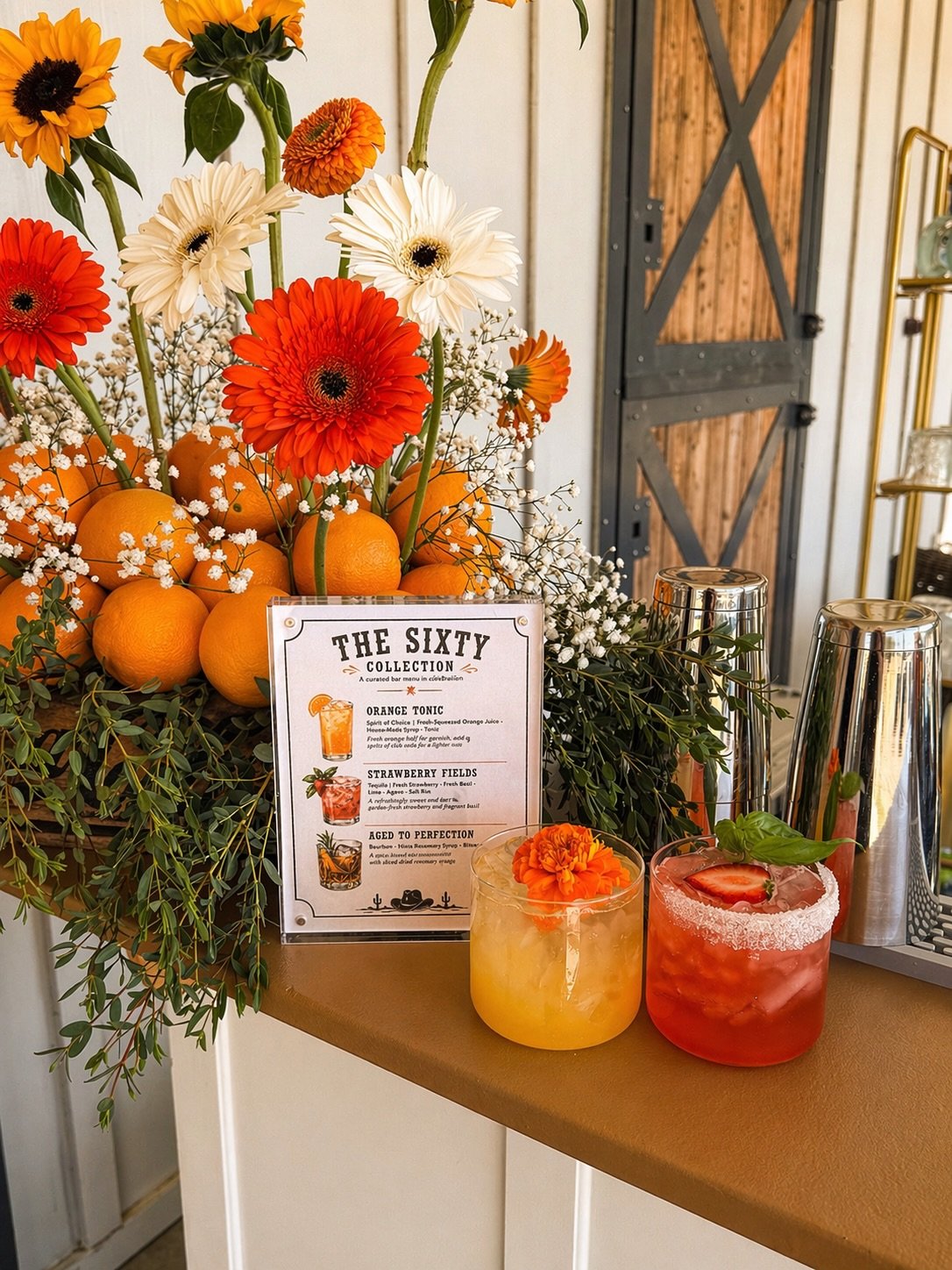 Sunflowers, fresh-squeezed orange juice, and a bar built for a celebration. 🍊✨🌻

The Sixty Collection featured three custom cocktails designed around the moment. House-made syrups, fresh garnishes, and florals that doubled as the centerpiece.

This