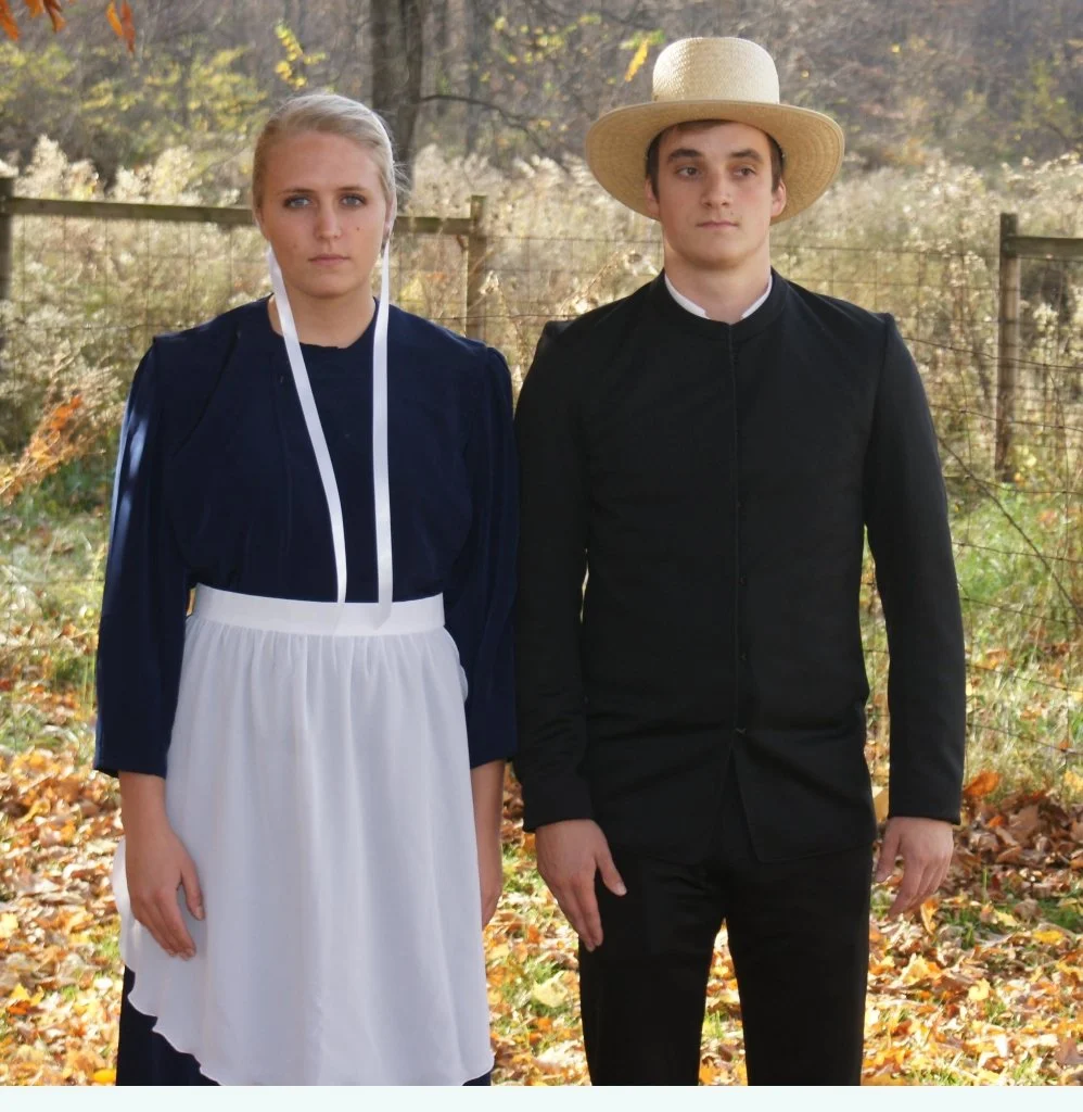Deluxe Amish Couples outfit with a suit coat for him  Notice: The Store is  OPEN, come on in!
