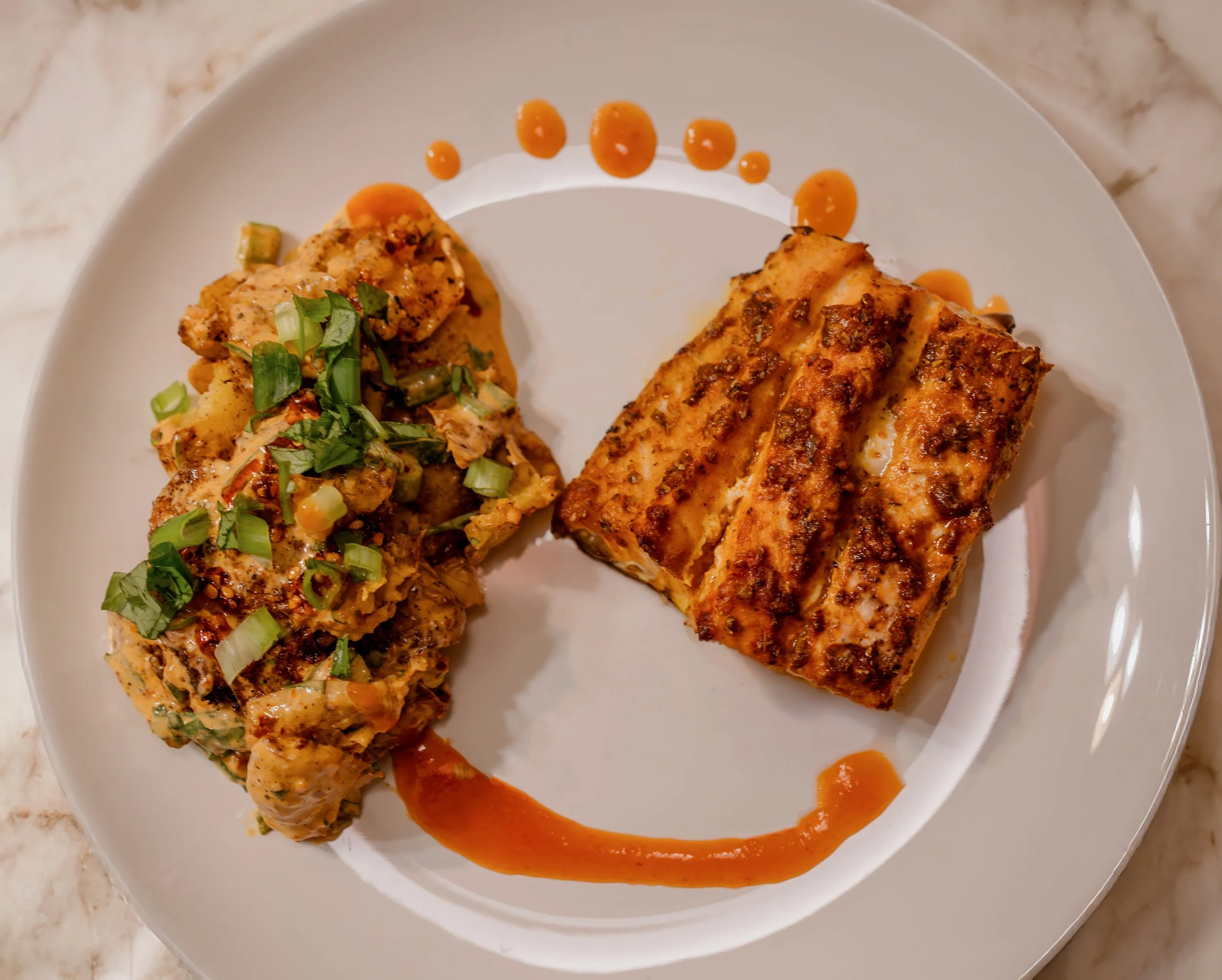Baked Salmon with a Crispy Chilli Crunch Potato Salad