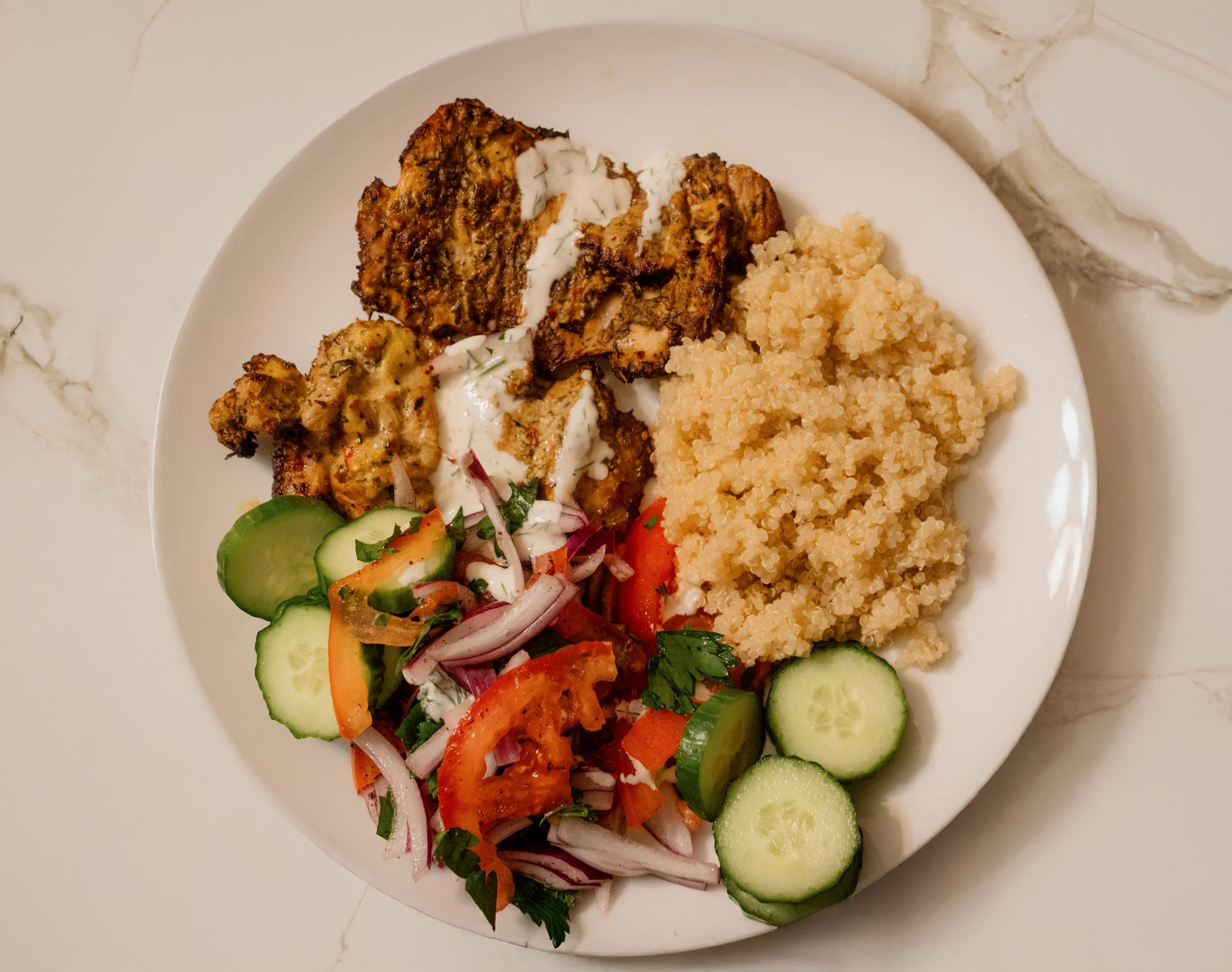 Baked Chicken with Quinoa & Mediterranean Salad