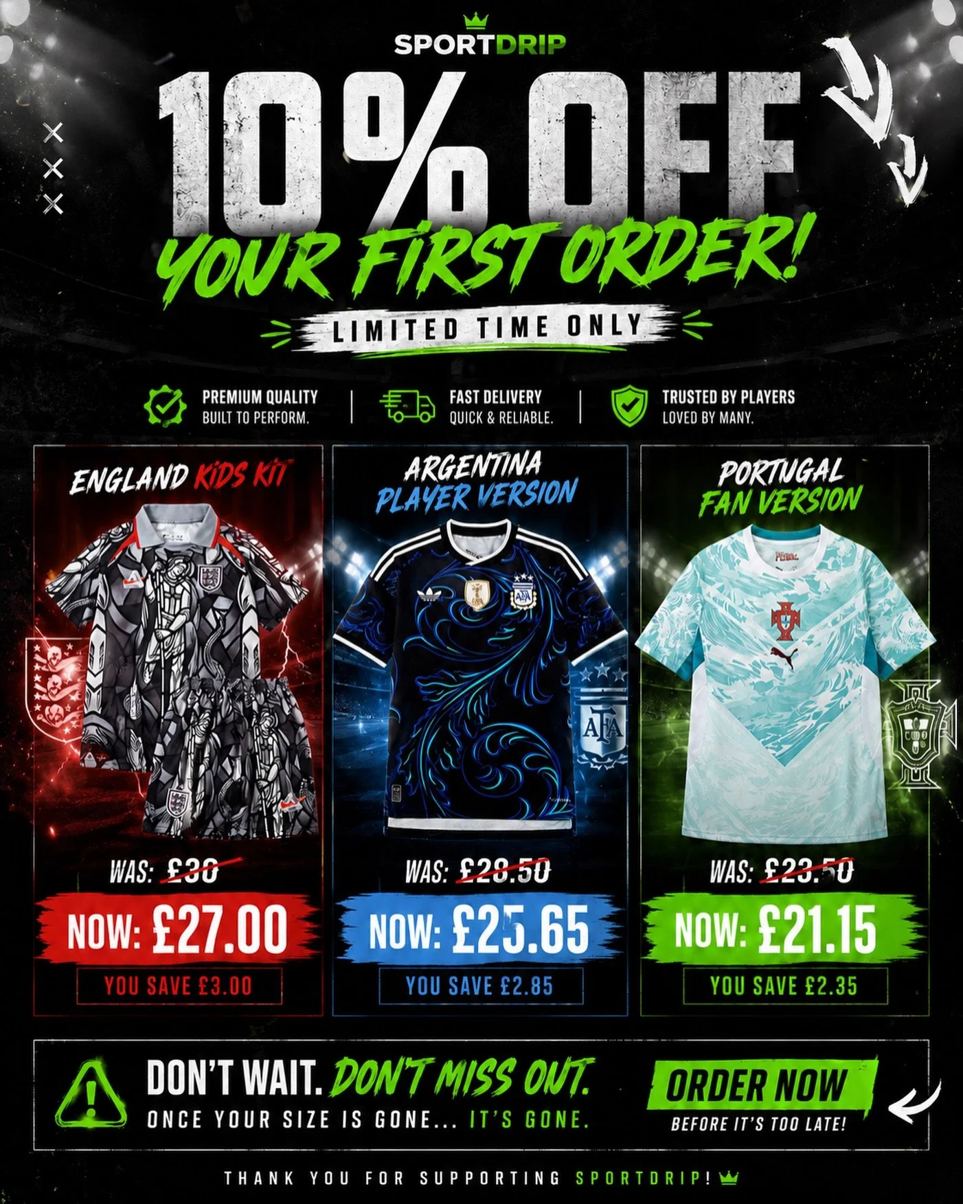 🚨 10% OFF YOUR FIRST ORDER 🚨

The hardest football kits on the market are now live at SportDrip￼ ⚽🔥

💥 Premium Quality
🌍 Worldwide Shipping
⚡ Fast Delivery
✅ Trusted By Football Fans Worldwide

Player Versions. Fan Versions. Kids Kits. Exclusive