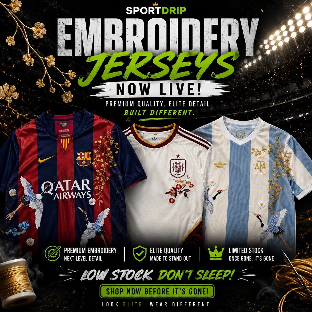 ⚜️ THESE AREN&rsquo;T NORMAL JERSEYS.
EMBROIDERY COLLECTION NOW LIVE. 🧵🔥

Premium detail. Elite quality. Limited stock.
Built for football fans that move different.

Once these sell out&hellip; they&rsquo;re gone. 👀

Which one are you rocking? 🇦?