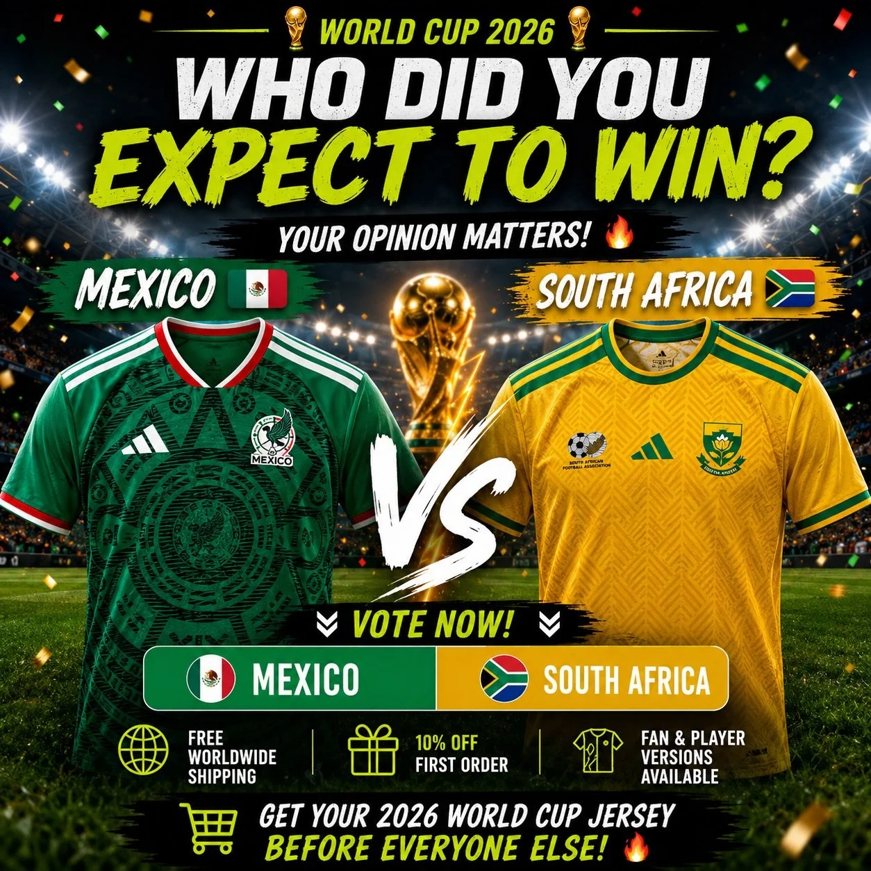 🔥🇲🇽 MEXICO CALLED IT! 🇲🇽🔥

The votes are in. The match is over. Mexico takes the win! 🏆⚽

Did you back the winners? 👀

The road to World Cup 2026 is heating up, and the latest Mexico jersey is already becoming a fan favourite. Don&rsquo;t wai