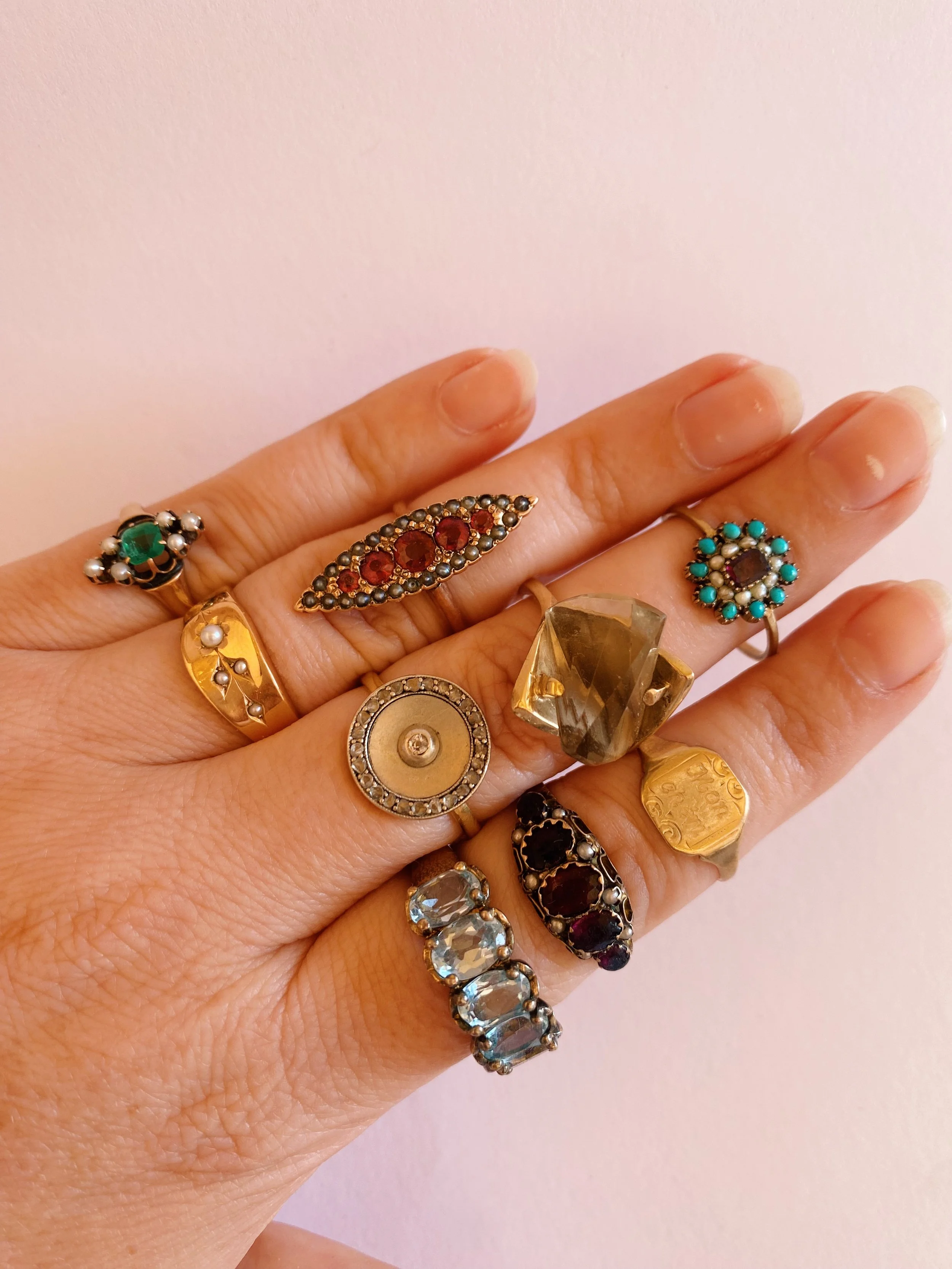 Antique 10k Garnet and Seed Pearl Ring