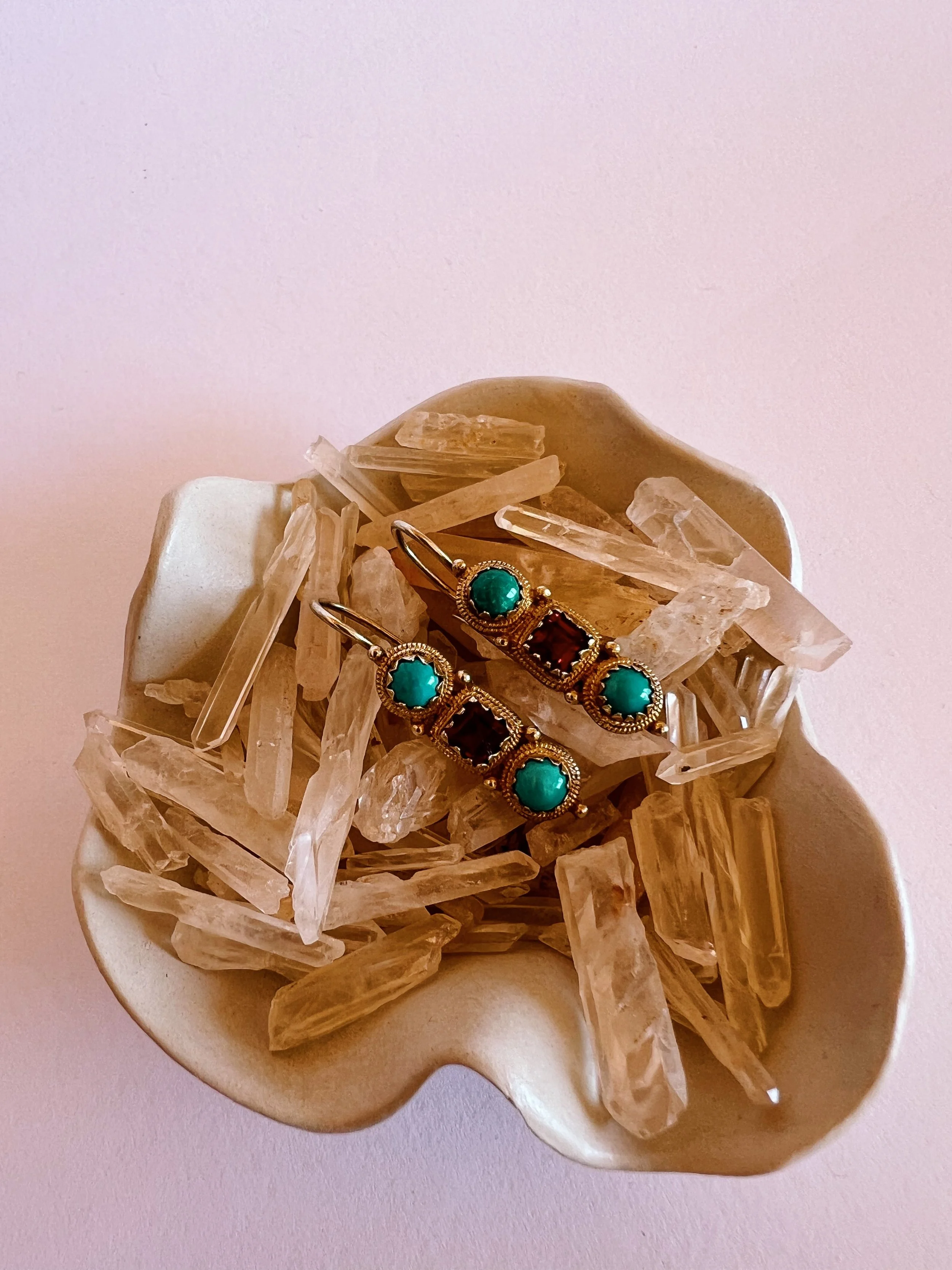 Vintage Vermeil Turquoise and Garnet Earrings