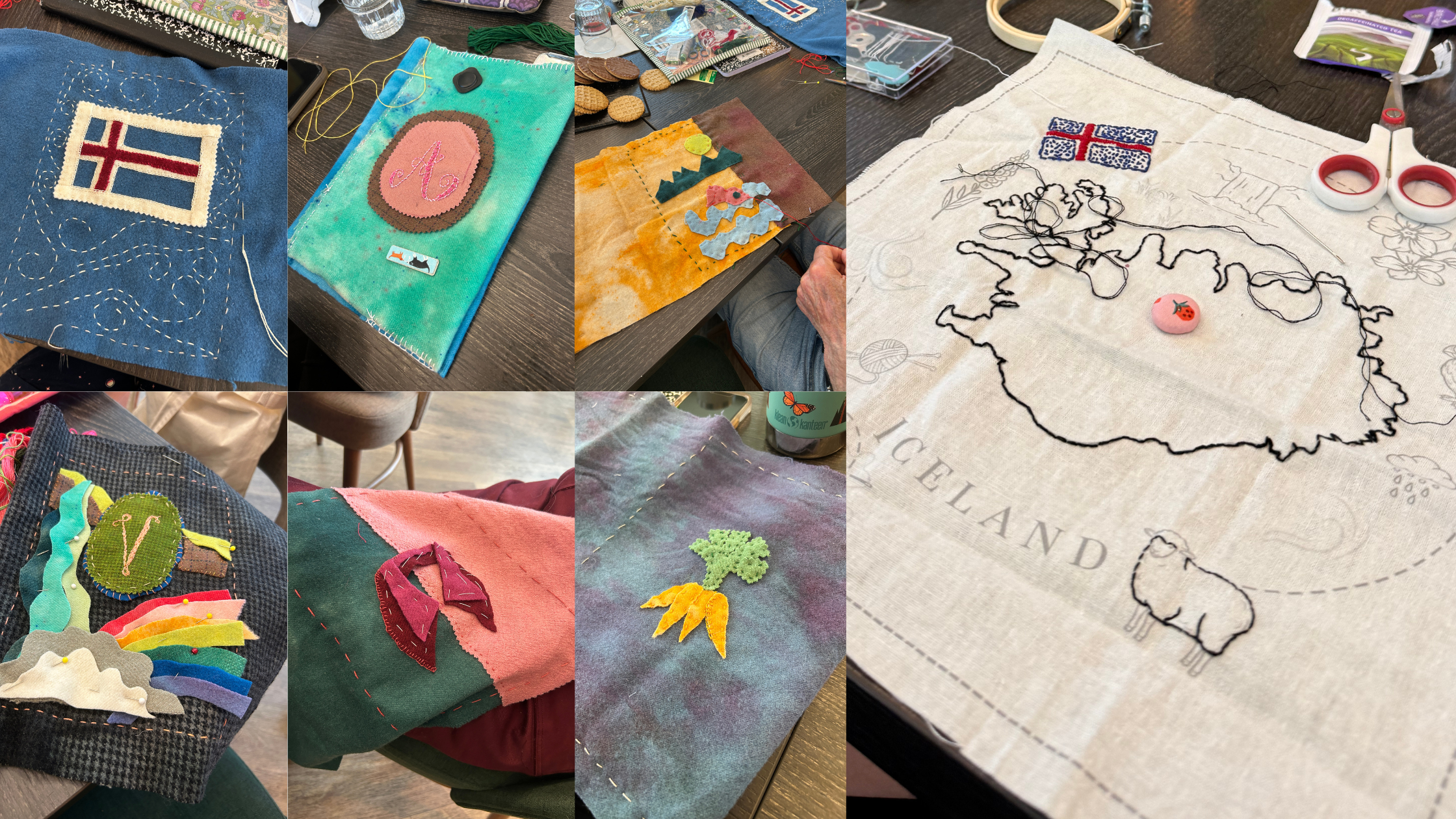 Craft retreat in iceland where we did wool applique on journal covers and embroidery on a sampler
