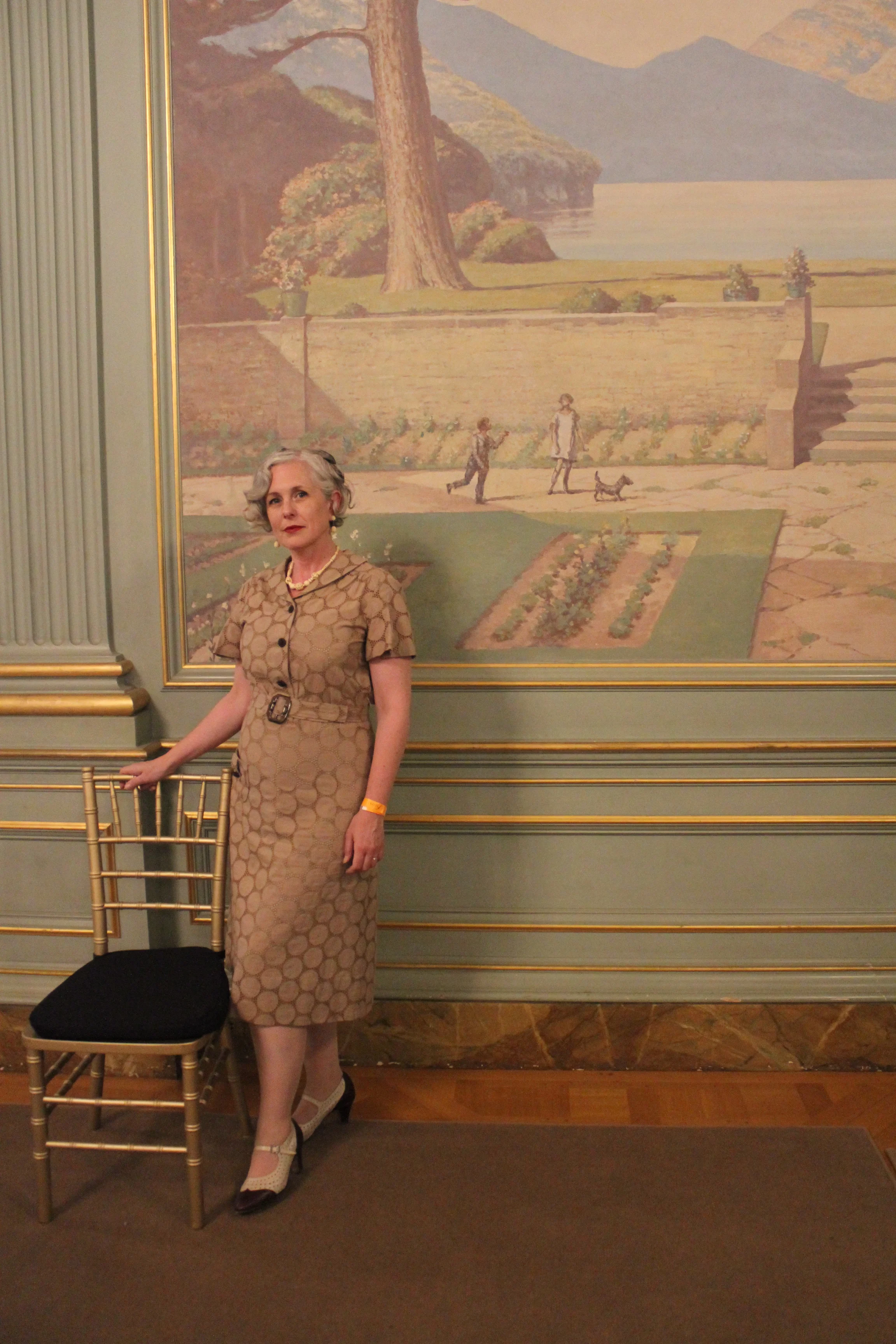 Here I am in the Ballroom, wearing a dress I made from a vintage 1930's pattern.&nbsp; Don't I fit right in?