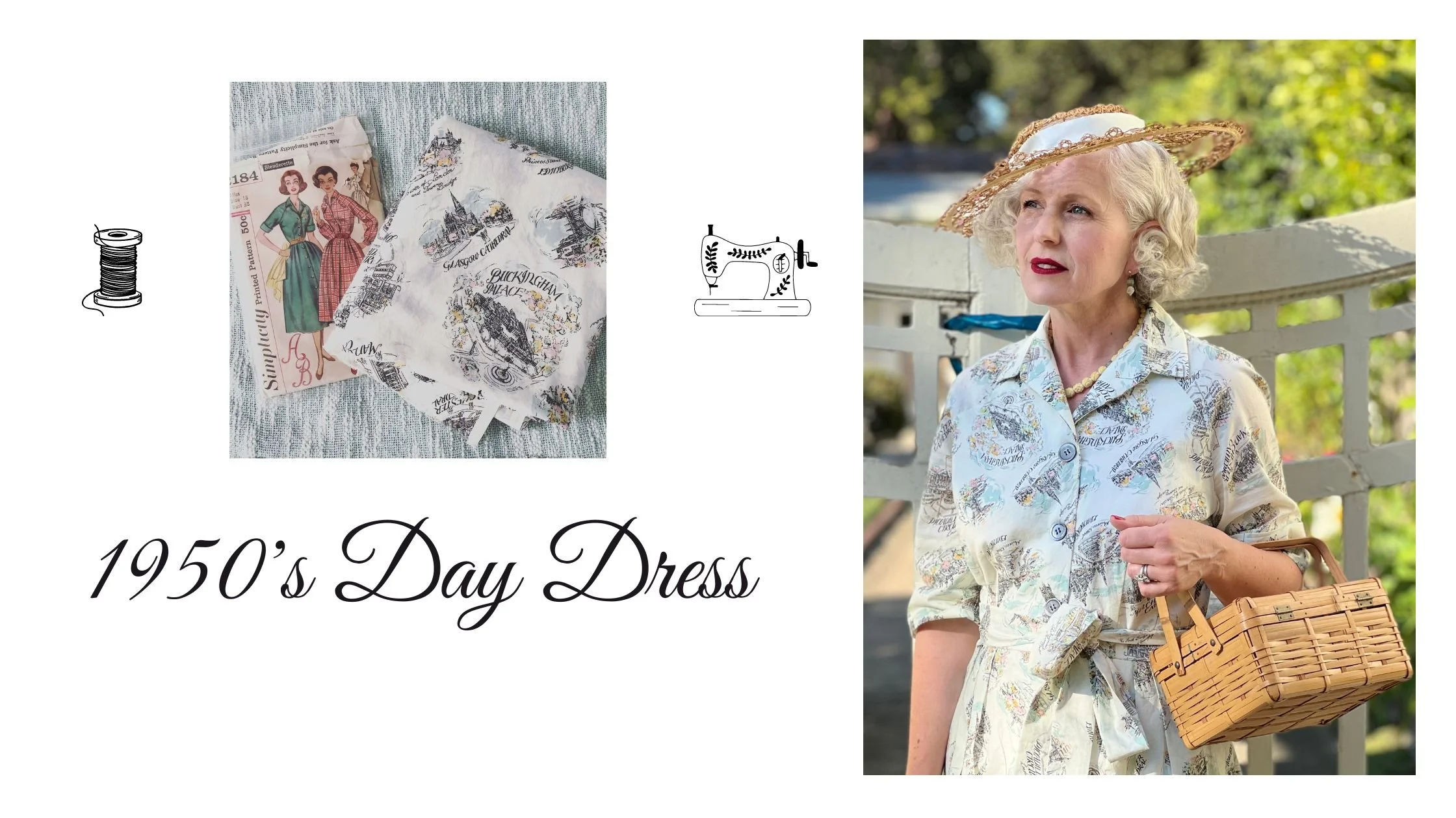 Vintage style, 1950s day dress, simplicity pattern, vintage simplicity 2184, vintage inspired print, cotton fabric, made in japan fabric