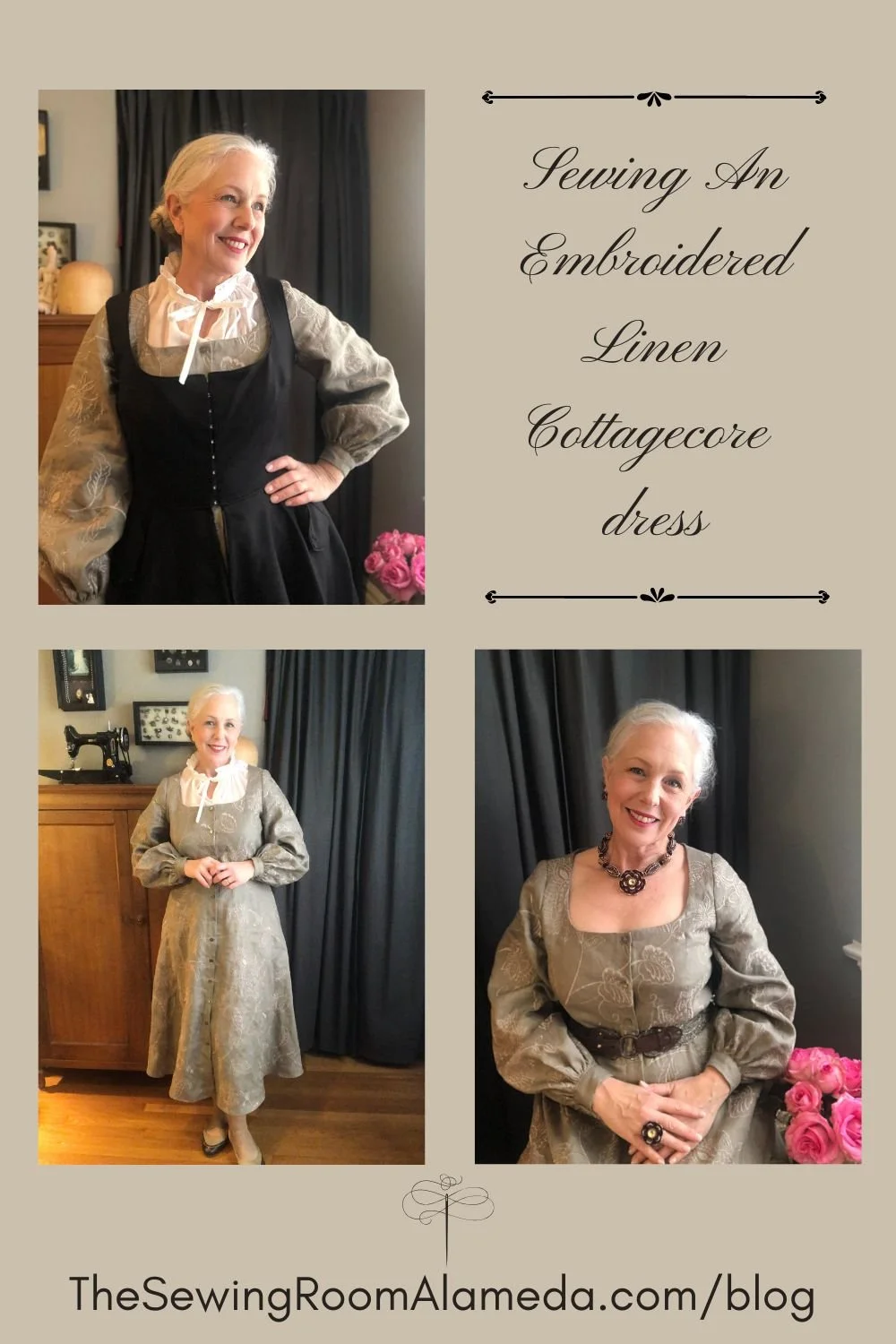 Using Embroidered Linen for a Wintery Cottage Core Dress