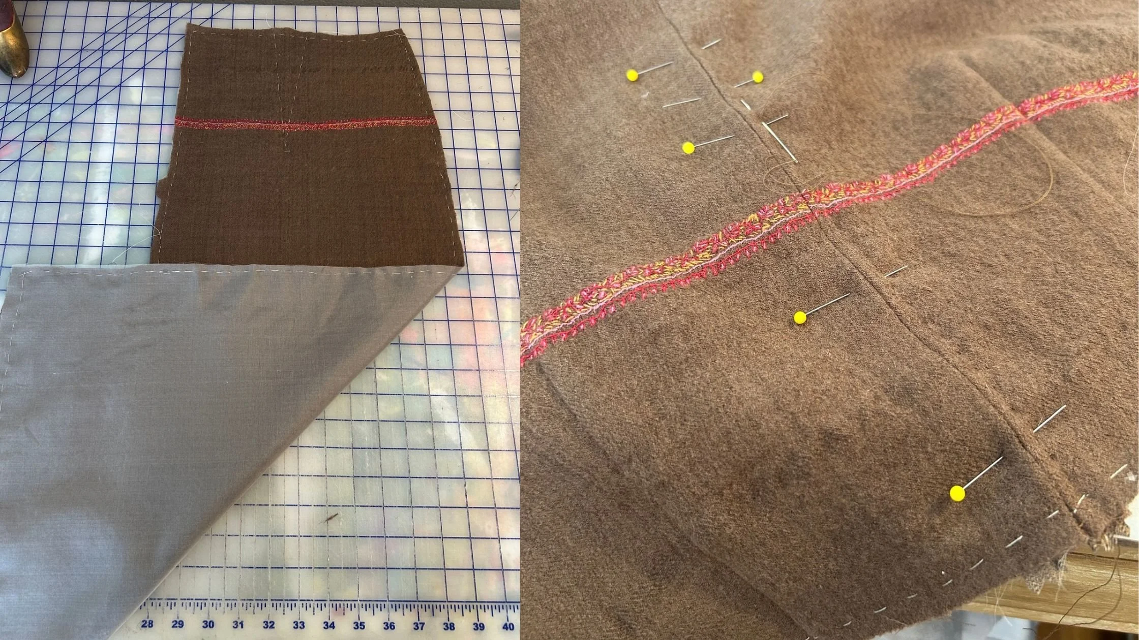 wool upcycle skirt interlining & hand picked zipper