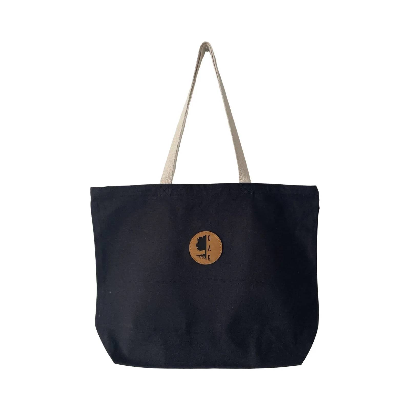Elegant Black Tote Bag with Bamboo Leatherette Patch