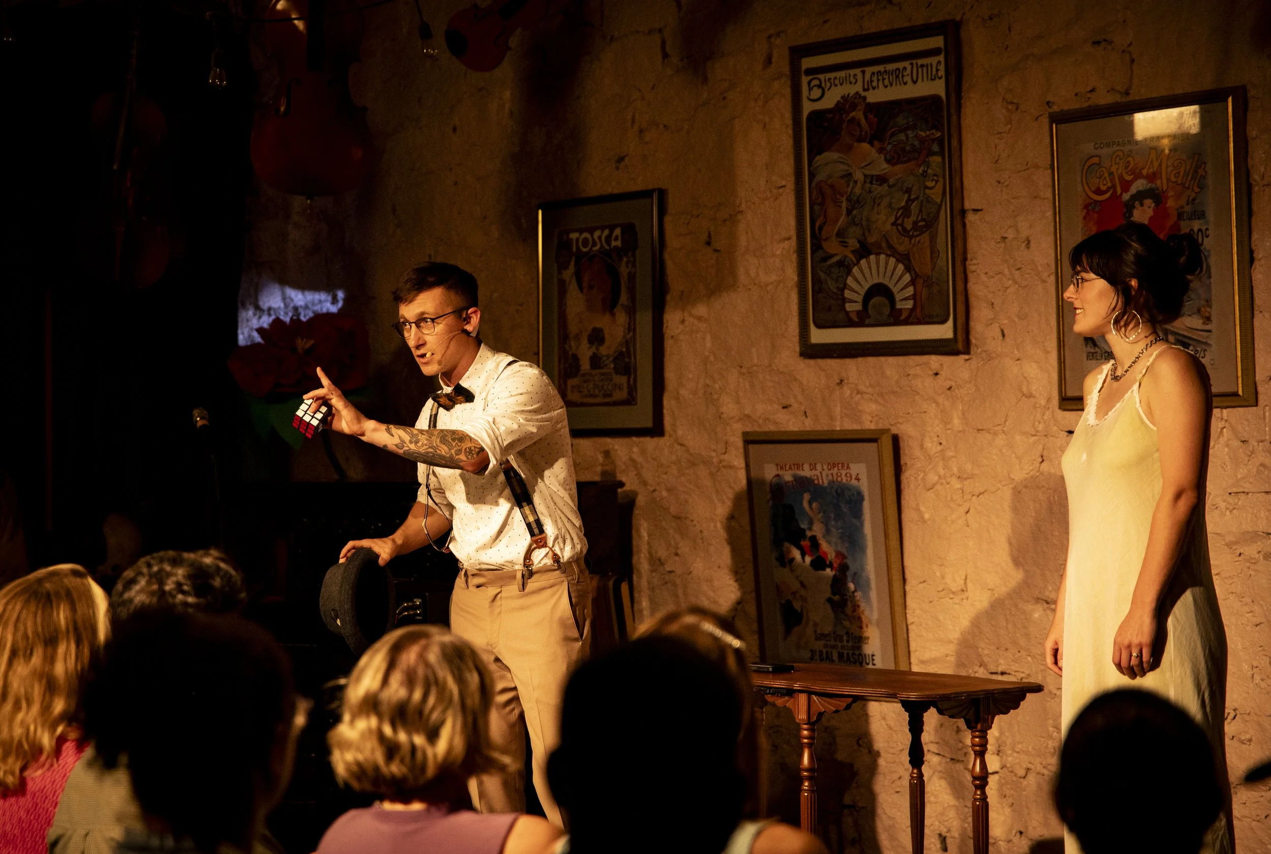 stage magic show with volunteer