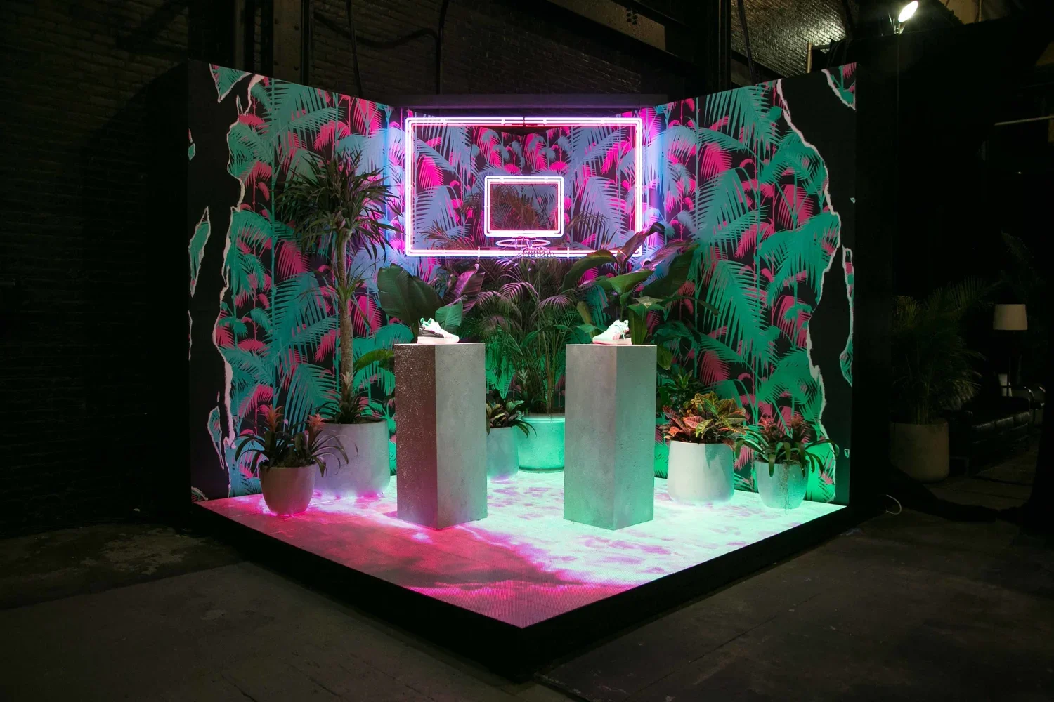 PUMA Limited Line:
In a vacant Brooklyn warehouse, we brought the PUMA Limited Line to life with seven fully interactive sets. LED floors, projection mapping, custom graphics, neon signage, directional sound, and bespoke props combined to create a on