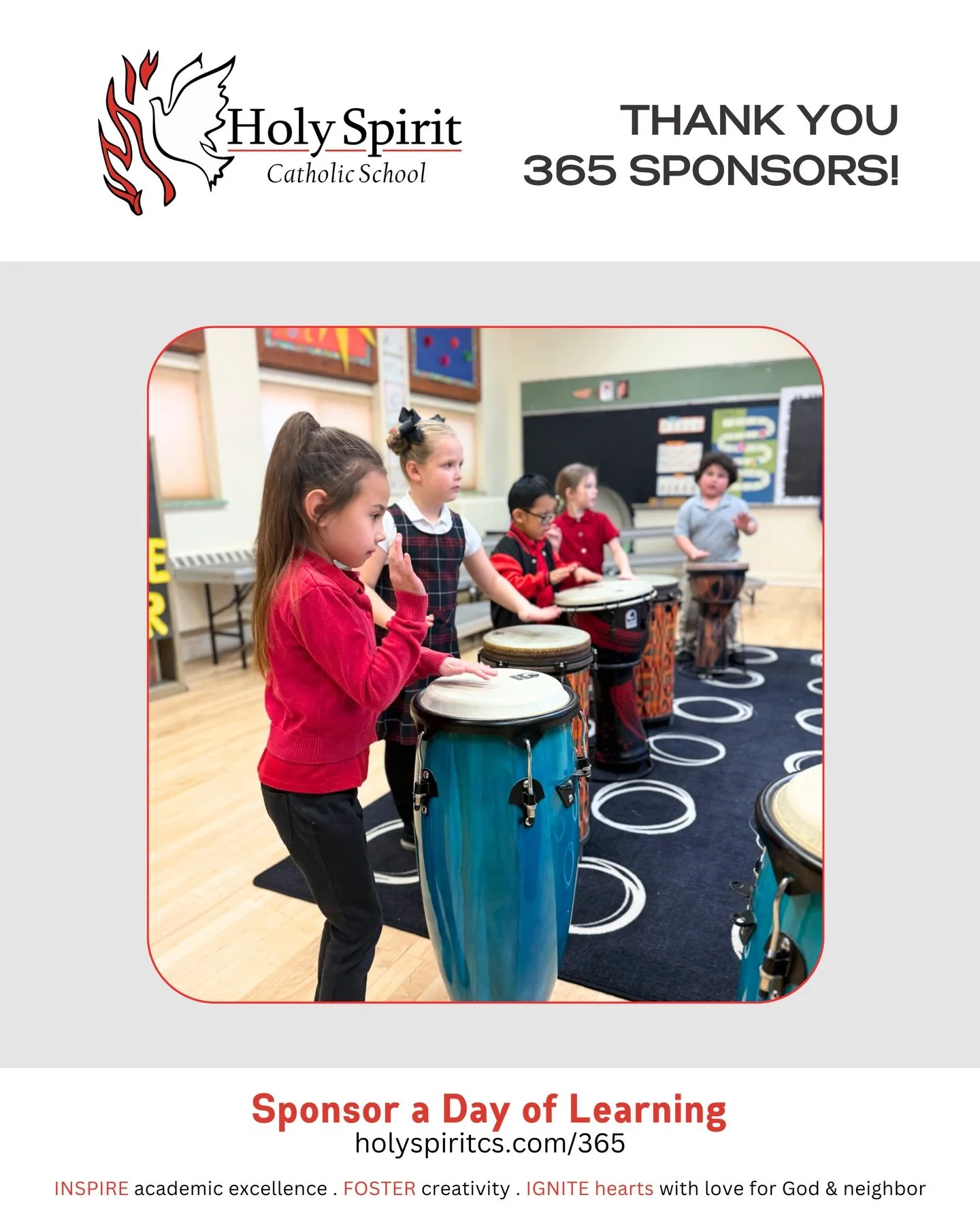 Special thanks to our weekly 365 Sponsors who help make a day of learning possible at Holy Spirit Catholic School!

Please join us in praying for them and their intentions&nbsp;❤️

🕊️&nbsp;February 2 - Joe Reams for Vincent

🕊️ February 3 - Magdale