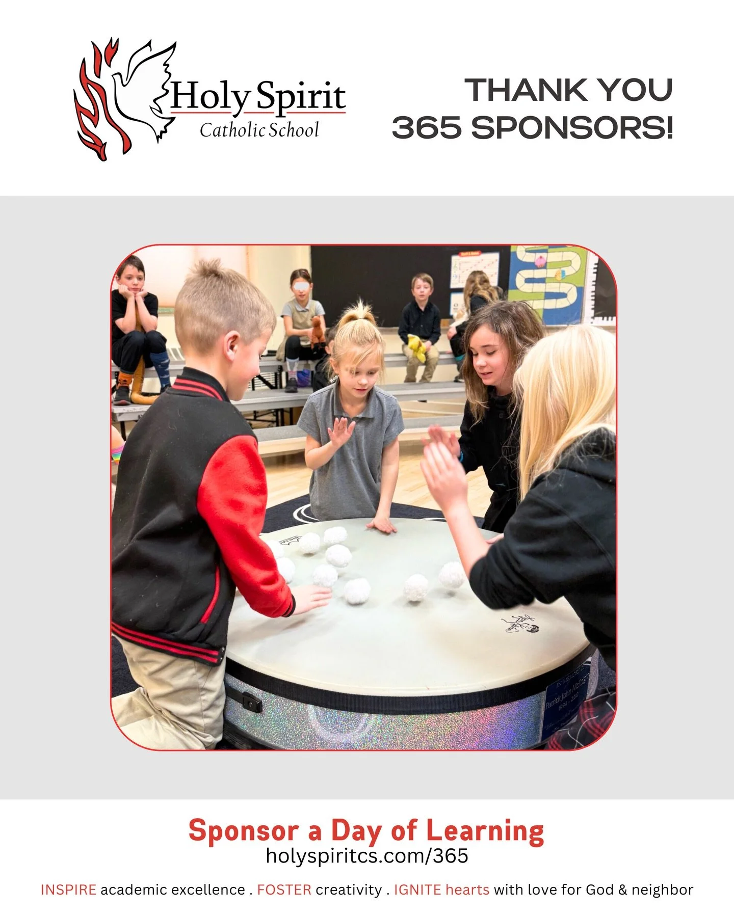 Special thanks to our weekly 365 Sponsors who help make a day of learning possible at Holy Spirit Catholic School!

Please join us in praying for them and their intentions&nbsp;❤️

🕊️&nbsp;February 23 - Brandelia Avila Ruiz for Carlos Jr.&rsquo;s 19