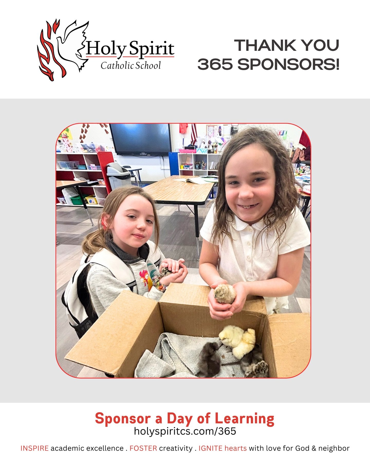 Special thanks to our weekly 365 Sponsors who help make a day of learning possible at Holy Spirit Catholic School!

Please join us in praying for them and their intentions&nbsp;❤️

🕊️&nbsp;March 2 - Rosie Liljenquist in honor of a birthday

🕊️ Marc