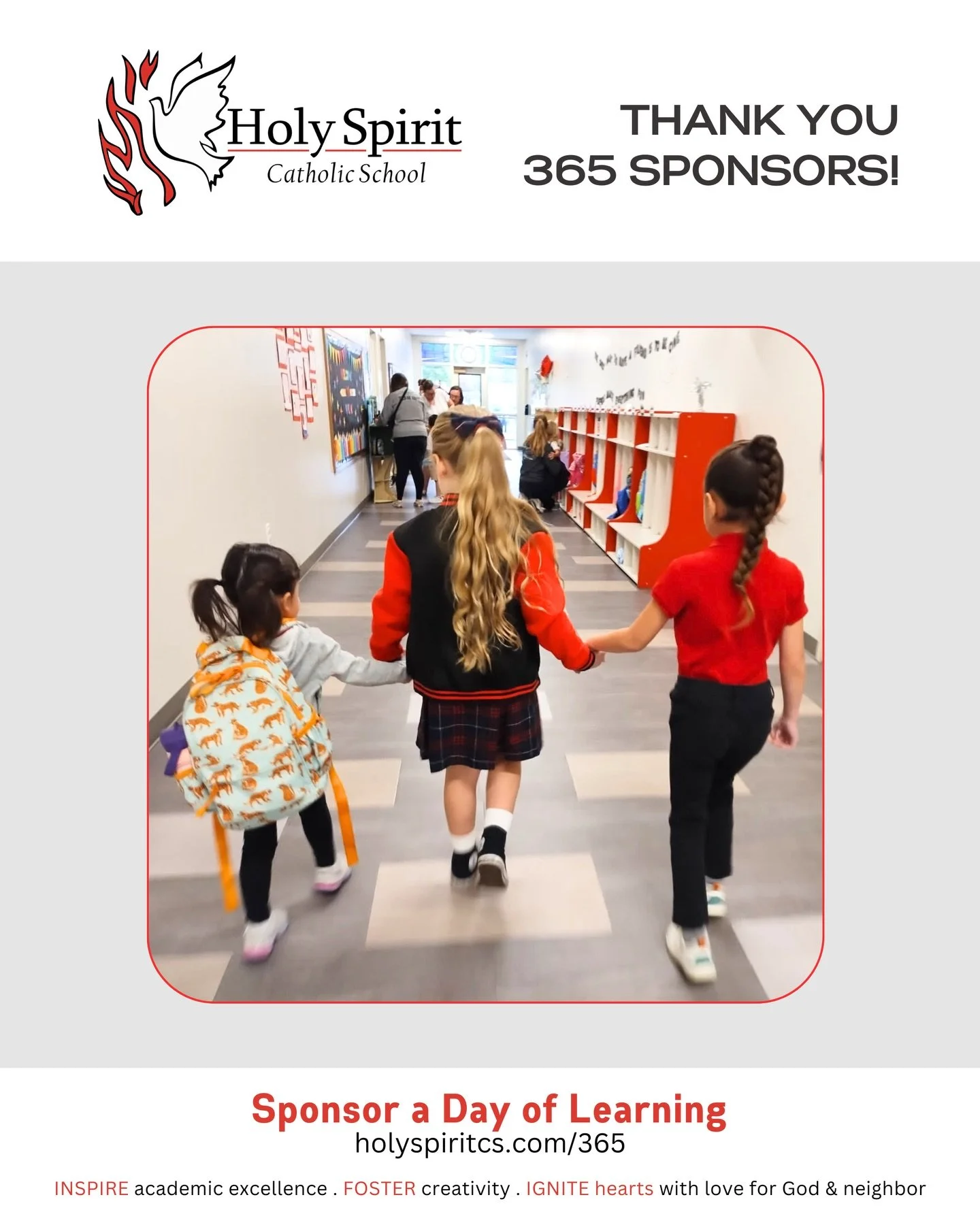Special thanks to our weekly 365 Sponsors who help make a day of learning possible at Holy Spirit Catholic School!

Please join us in praying for them and their intentions&nbsp;❤️

🕊️&nbsp;March 9 - Paul Kelly for Anna Kelly&rsquo;s Birthday

🕊️ Ma