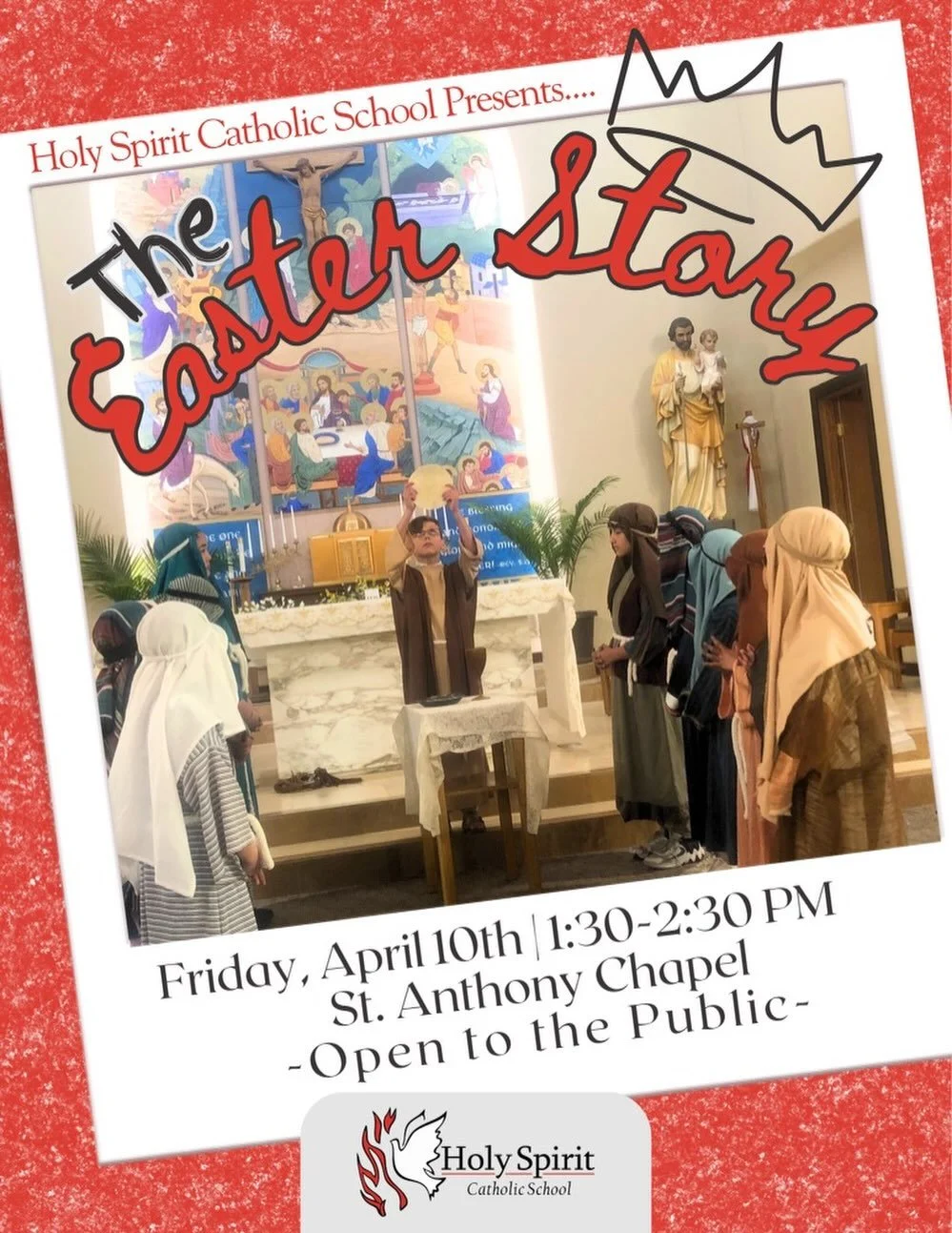 He is risen❤️Alleluia! Alleluia!

Come celebrate the joy of this season with us! You&rsquo;re invited to join us on Friday, April 10th as we present our Easter Play 🕊️ All are welcome.

From our Holy Spirit family to yours, we wish you all a very ha