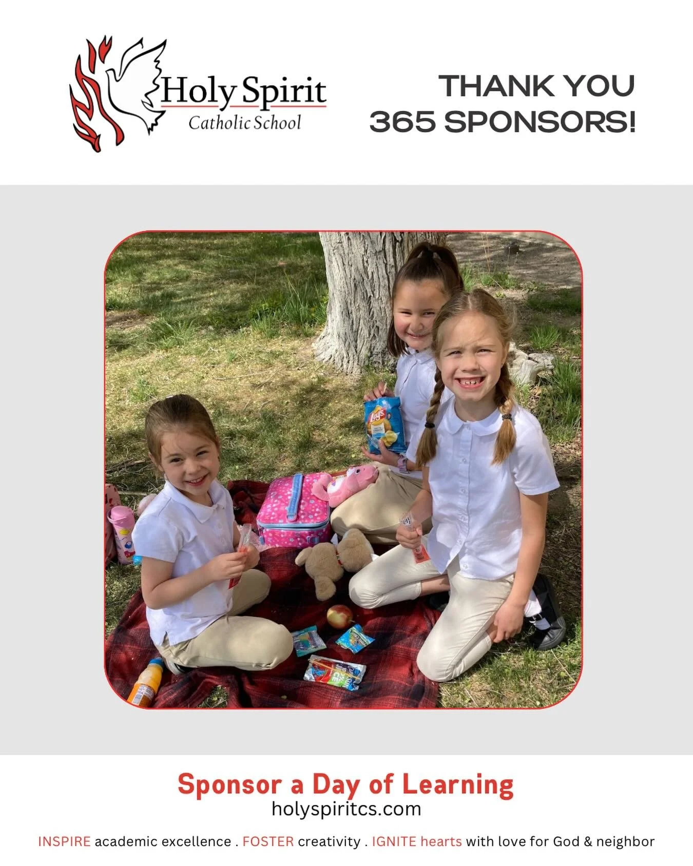 Special thanks to our weekly 365 Sponsors who help make a day of learning possible at Holy Spirit Catholic School!

Please join us in praying for them and their intentions&nbsp;❤️

🕊️ May 5 - Dan Goettsche for father&rsquo;s birthday. Meg Long for O