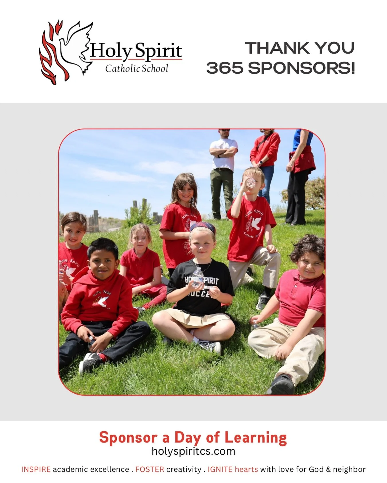 Special thanks to our weekly 365 Sponsors who help make a day of learning possible at Holy Spirit Catholic School!

Please join us in praying for them and their intentions&nbsp;❤️

🕊️ May 11 -  Dennis and Donna Miketa for A Special Day &amp; Anniver