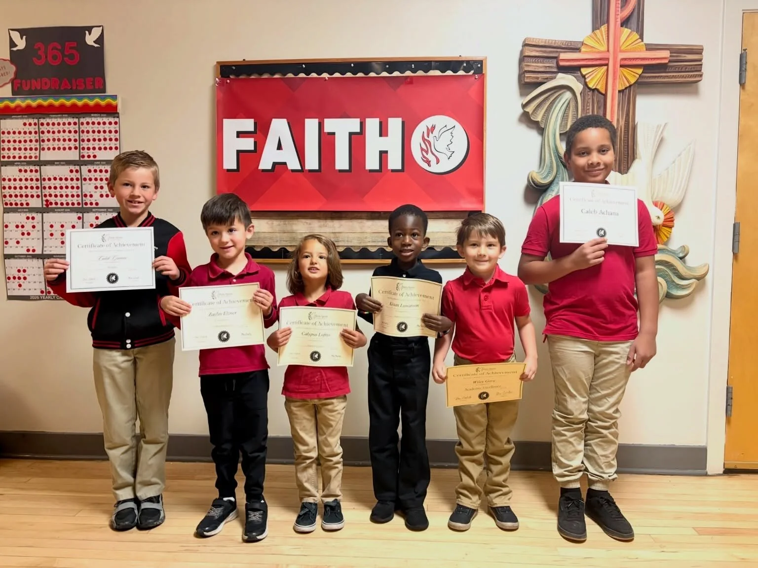 Congratulations to our May FAITH Award recipients! 😀✨

3rd Grade - Caleb 
2nd Grade - Jemma
2nd Grade - Caleb
Kindergarten - Wiley 
Pre-kindergarten - Zaylin
Pre-Kindergarten - Kiitan
Preschool - Calypso

At HSCS, we are Faith filled Christians who 