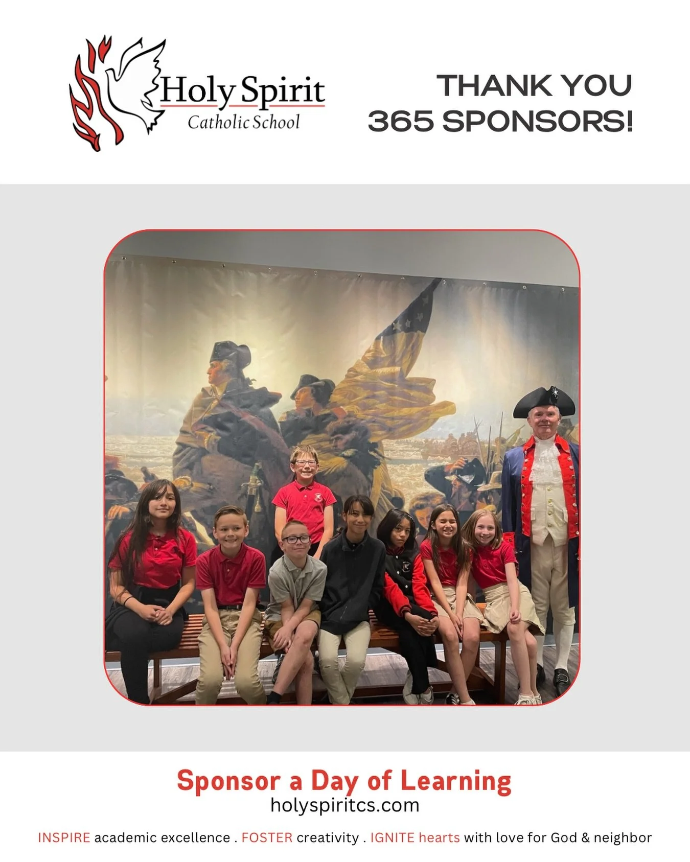 Special thanks to our weekly 365 Sponsors who help make a day of learning possible at Holy Spirit Catholic School!

Please join us in praying for them and their intentions&nbsp;❤️

🕊️ May 28 -  Roy and Darcy Bartholomay for  Anniversary

🕊️&nbsp;Ma