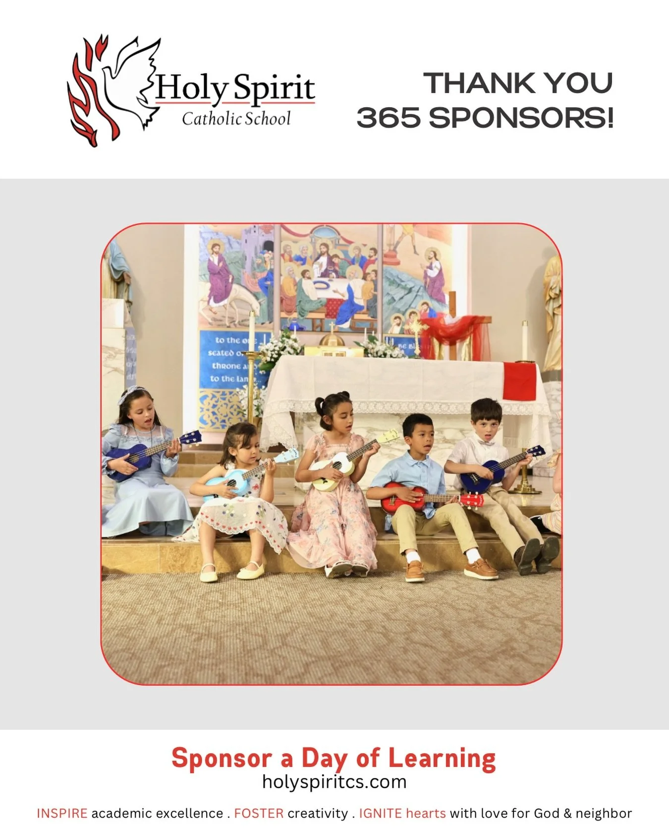 Special thanks to our weekly 365 Sponsors who help make a day of learning possible at Holy Spirit Catholic School!

Please join us in praying for them and their intentions&nbsp;❤️

🕊️ June 1 -  Isabelle Wheeler 

🕊️&nbsp;June 2 - Andrea Gumm In mem