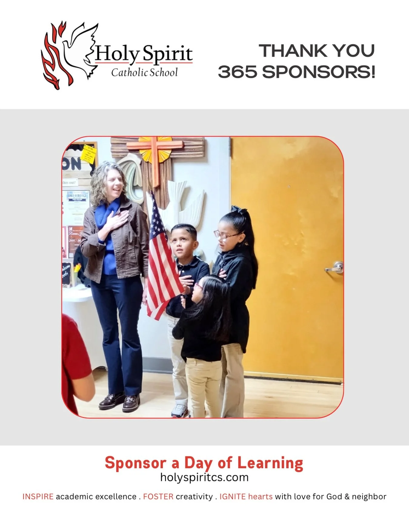 Special thanks to our weekly 365 Sponsors who help make a day of learning possible at Holy Spirit Catholic School!

Please join us in praying for them and their intentions&nbsp;❤️

🕊️ June 29 -  Terry and Eileen Thonssen In memory of Dorothy Newman.