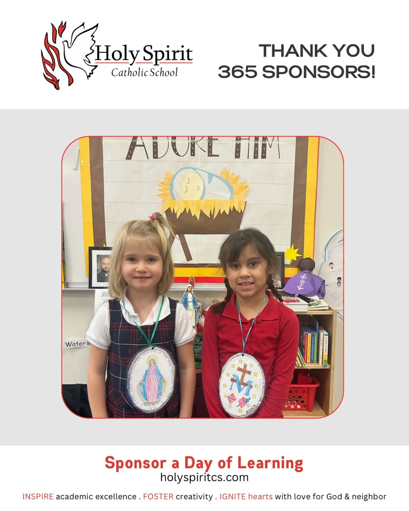 Special thanks to our weekly 365 Sponsors who help make a day of learning possible at Holy Spirit Catholic School!

Please join us in praying for them and their intentions&nbsp;❤️

🕊️ July 30 - Allan &amp; Fatima Tan In Celebration of Fatima and All