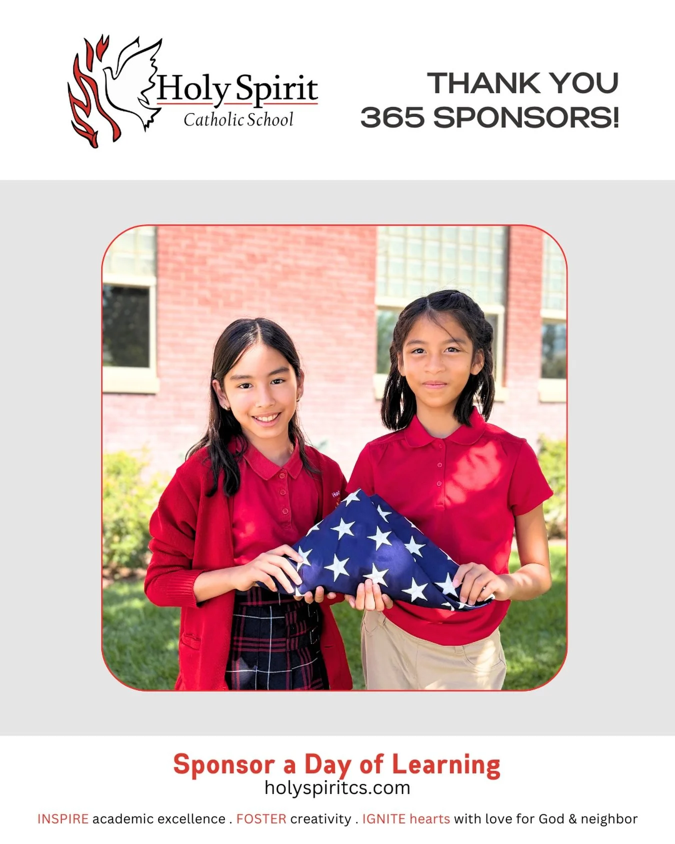Special thanks to our weekly 365 Sponsor for helping make a day of learning possible at Holy Spirit Catholic School!

Please join us in praying for them and their intentions&nbsp;❤️

🕊️&nbsp;August 27 - Bill &amp; Rita Lyons&rsquo; Wedding Anniversa