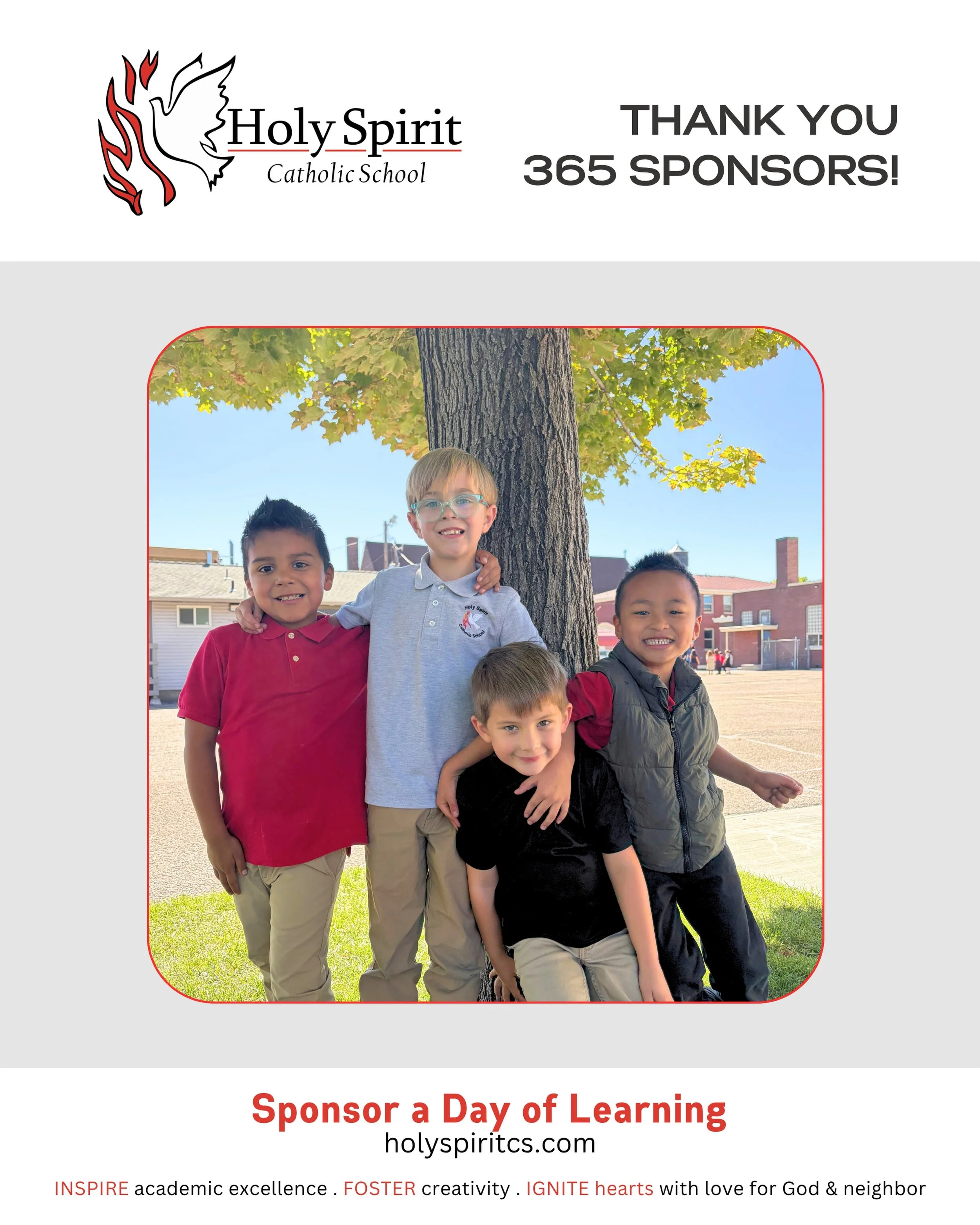Special thanks to our weekly 365 Sponsors for helping make a day of learning possible at Holy Spirit Catholic School!

Please join us in praying for them and their intentions&nbsp;❤️

🕊️&nbsp;October 6 - Doellman-Lyons Wedding Anniversary

🕊️ Octob