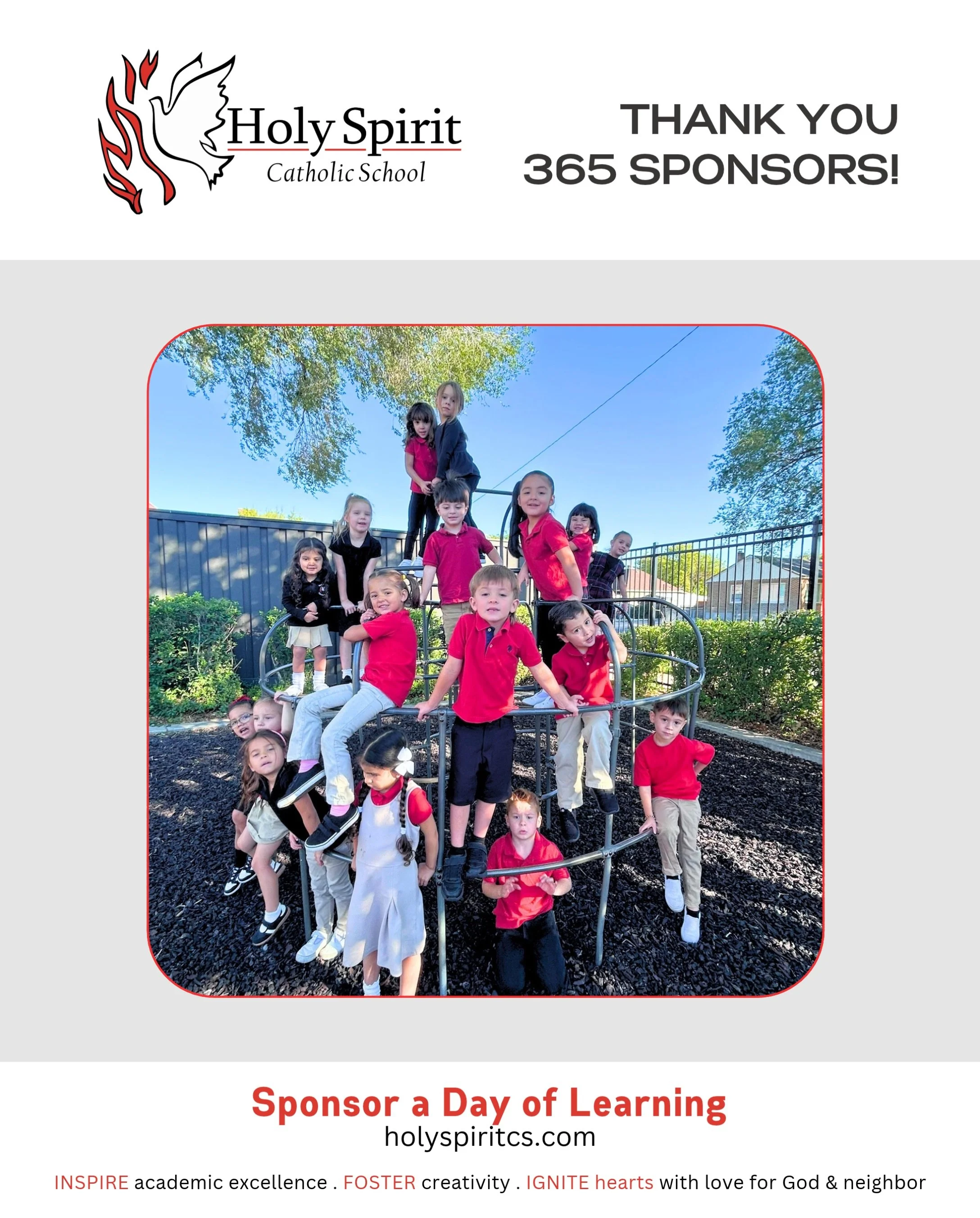Special thanks to our weekly 365 Sponsor for helping make a day of learning possible at Holy Spirit Catholic School!

Please join us in praying for them and their intentions&nbsp;❤️

🕊️&nbsp;October 20 - Margaret Prince for EJ Prince&rsquo;s birthda