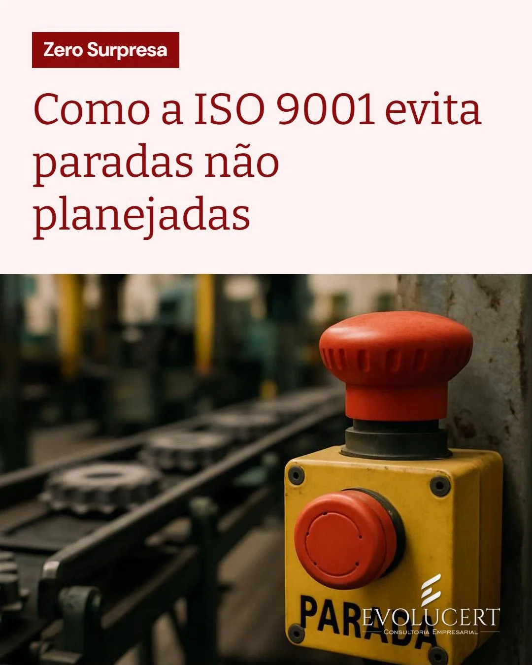 Paradas custam caro e viram efeito domin&oacute; ⚠️

A ISO 9001 pede processos claros e repet&iacute;veis. Na pr&aacute;tica, isso vira checklists, inspe&ccedil;&otilde;es regulares 🔍 e trocas programadas antes da falha.

Quando voc&ecirc; padroniza